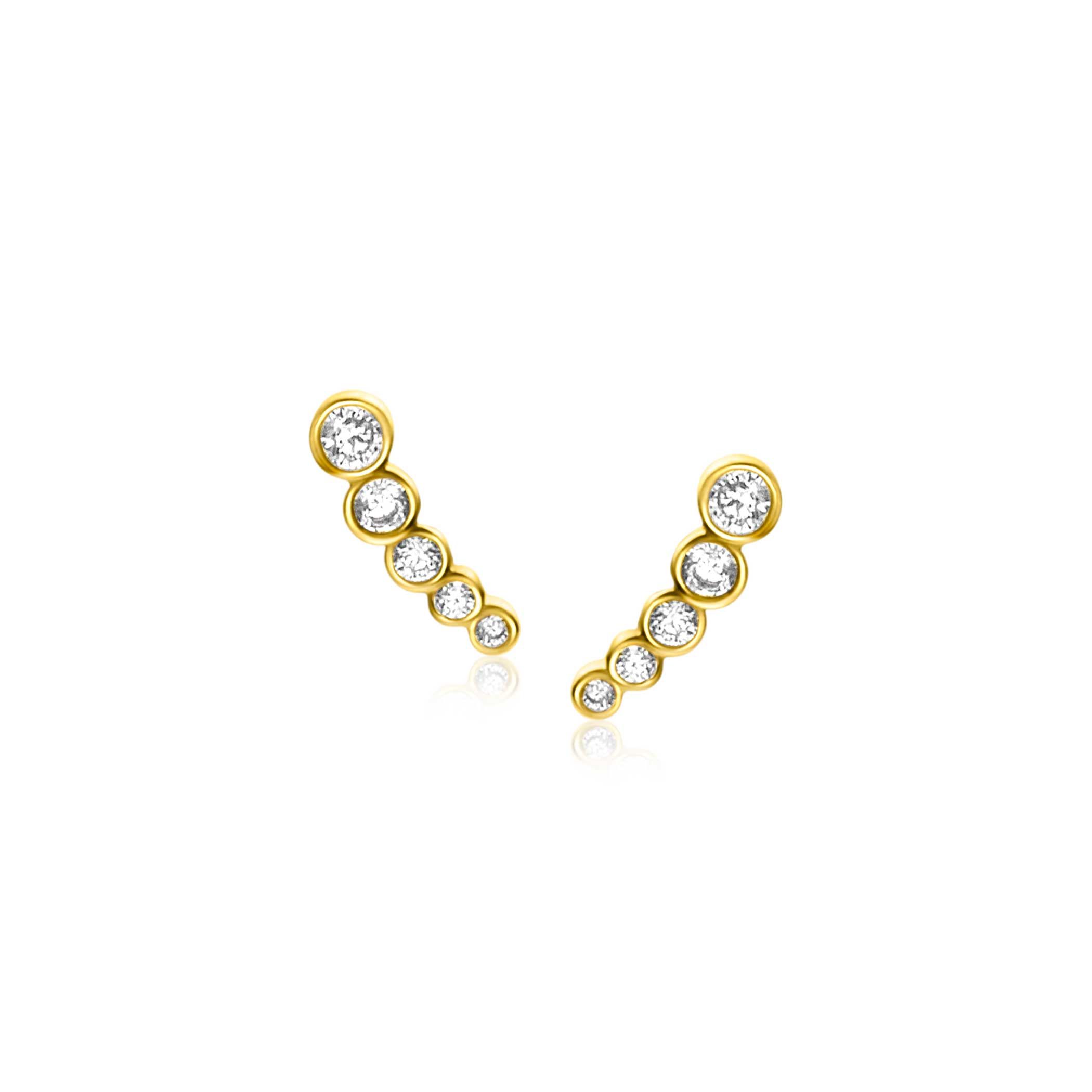 10mm ZINZI 14K Gold Stud Earrings 5 Round White Zirconias ZGO413