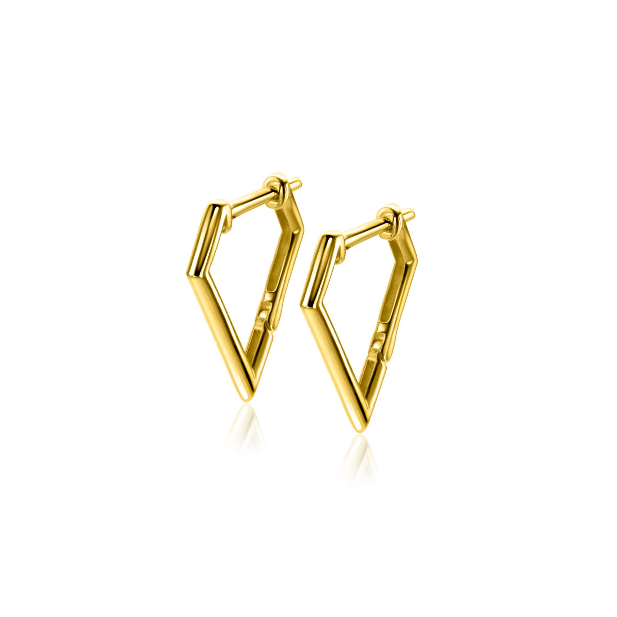16mm ZINZI Gold 14 ct gold hoop earrings in a diamond shape with a hinged closure 16 x 2mm ZGO526