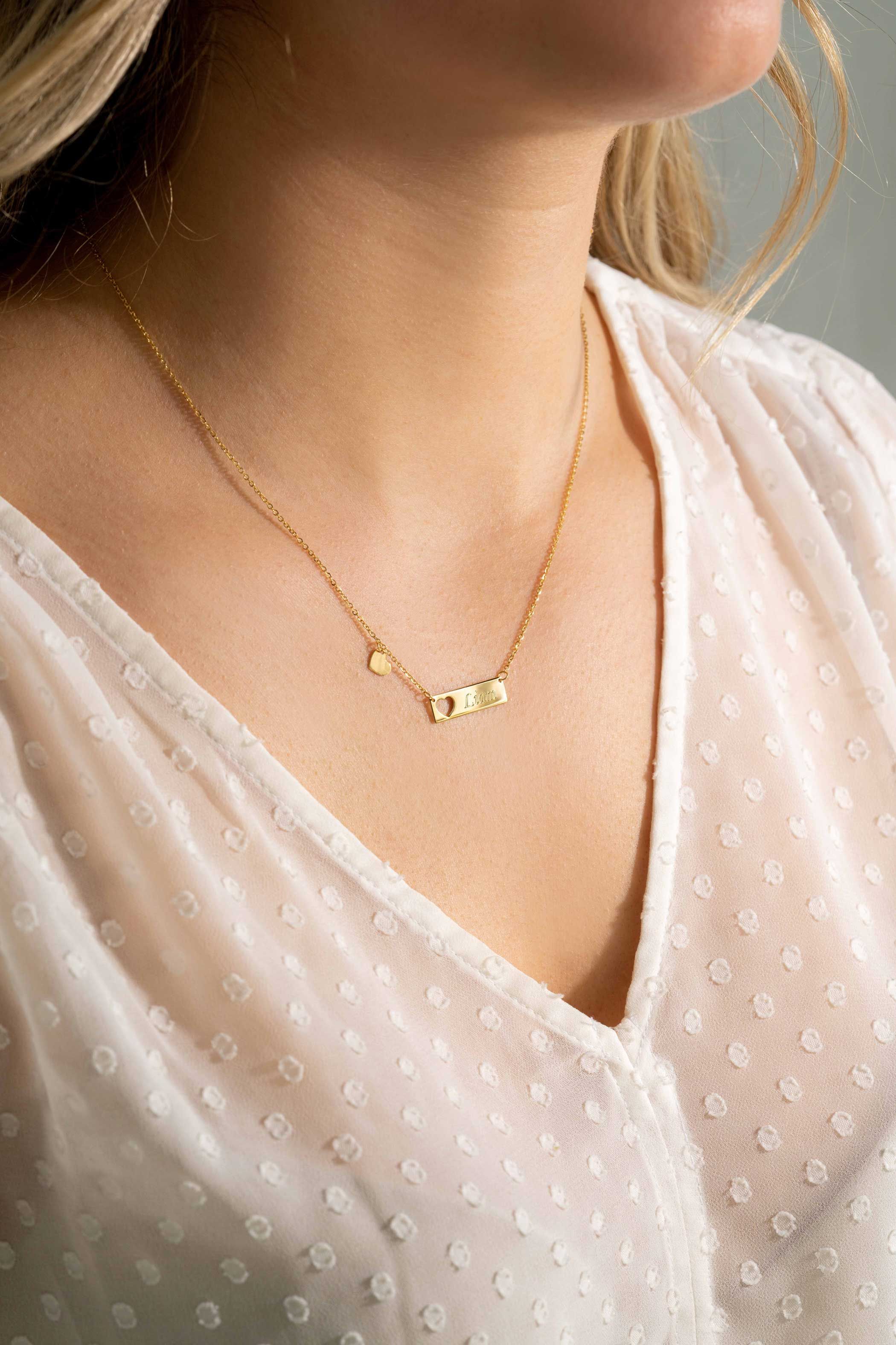 ZINZI 14K Gold Necklace Flat Bar 20mm and Heart Charm 45cm ZGC351
