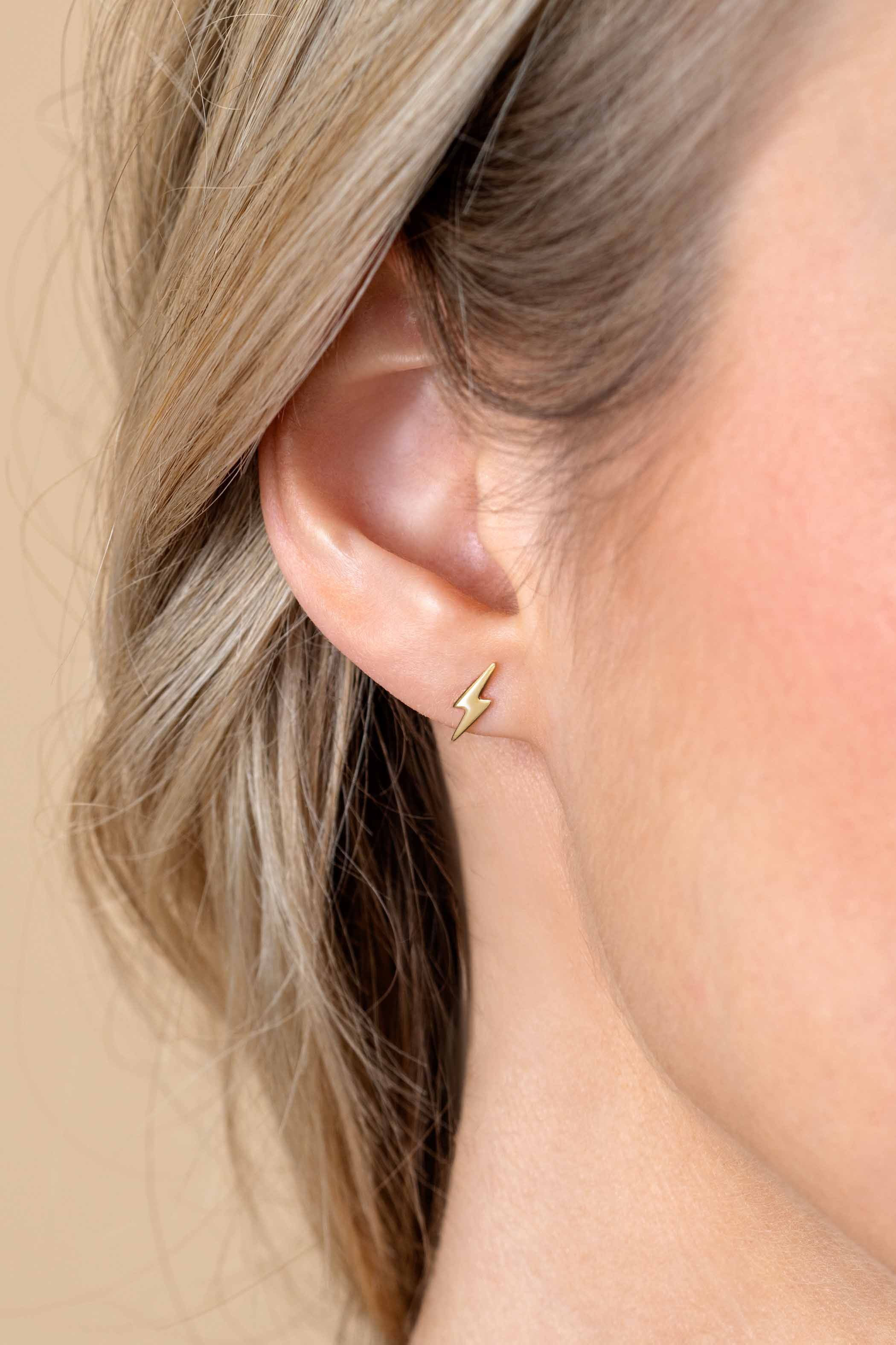 10mm ZINZI 14K Gold Stud Earrings Lightning Bolt ZGO402