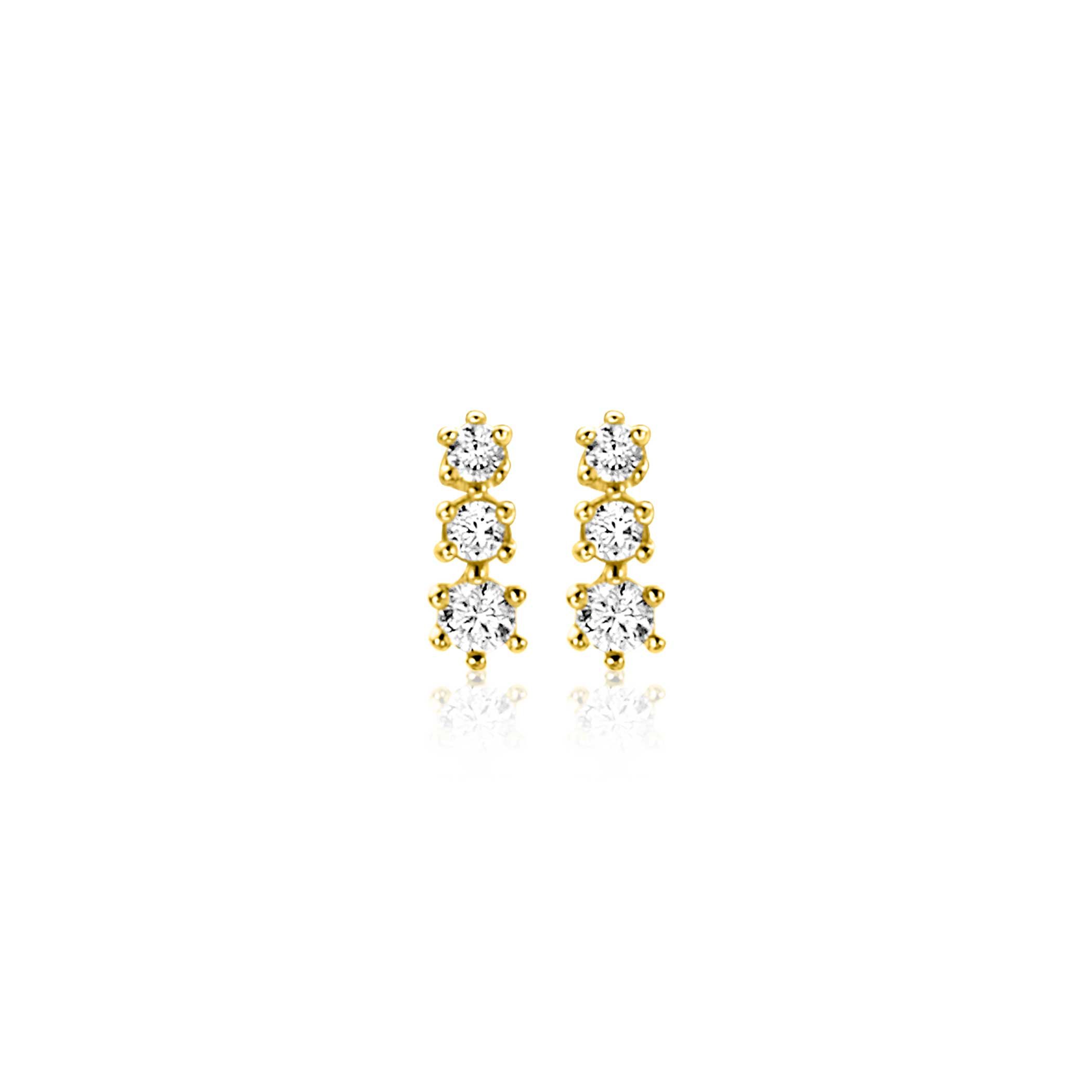 ZINZI GOLD oorknopjes 3x zirconia aflopend
