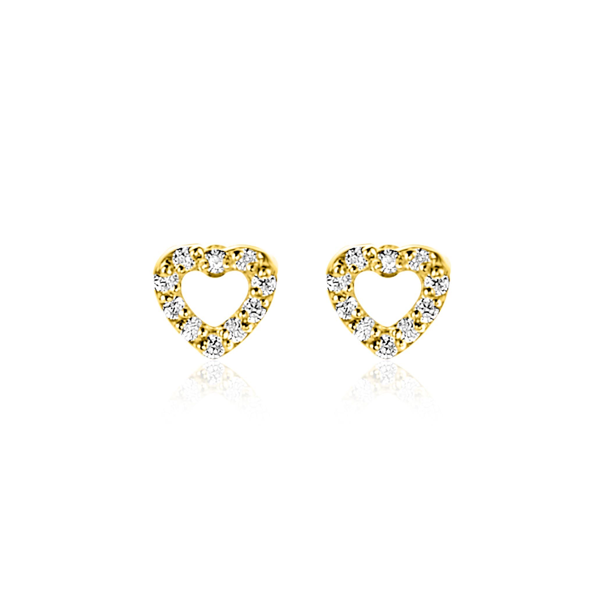 ZINZI GOLD oorknopjes hartje open zirconia's 4.8mm