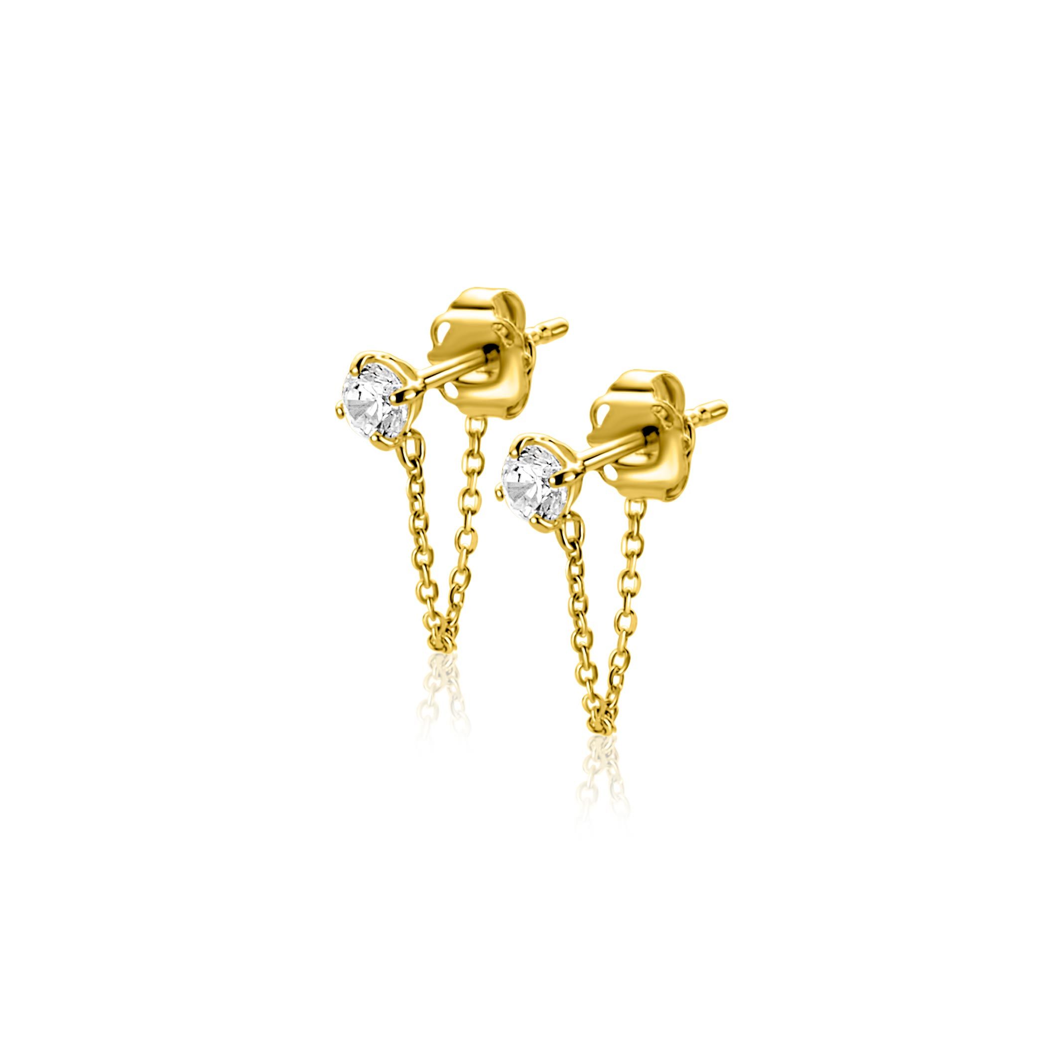 ZINZI GOLD oorknopjes zirc.met ketting naar pouss.