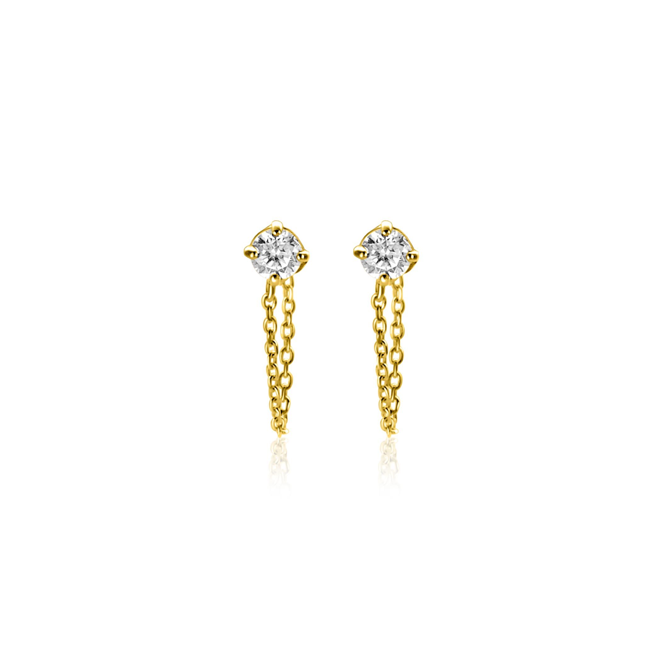 ZINZI GOLD oorknopjes zirc.met ketting naar pouss.