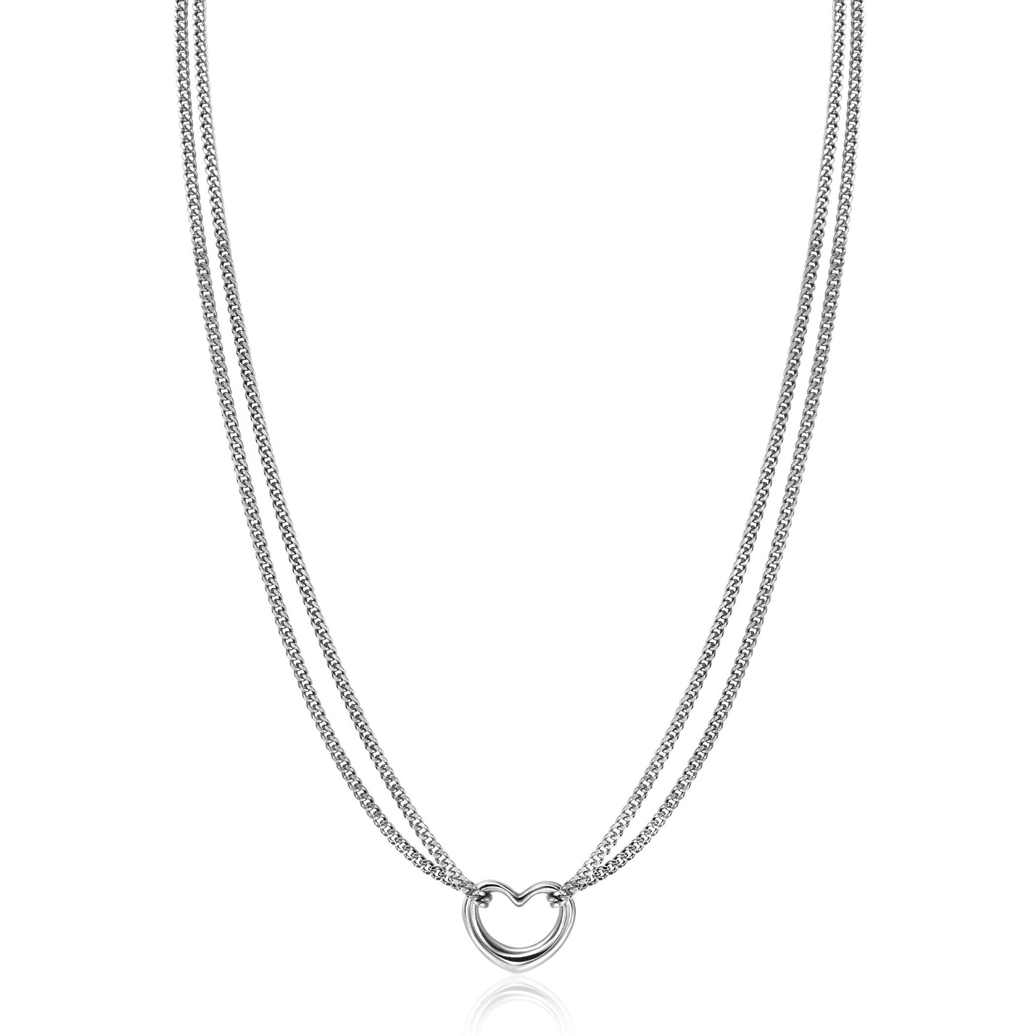 ZINZI Sterling Silver Multi-look Necklace Curb Chain and Open Heart 40-43cm ZIC2516
