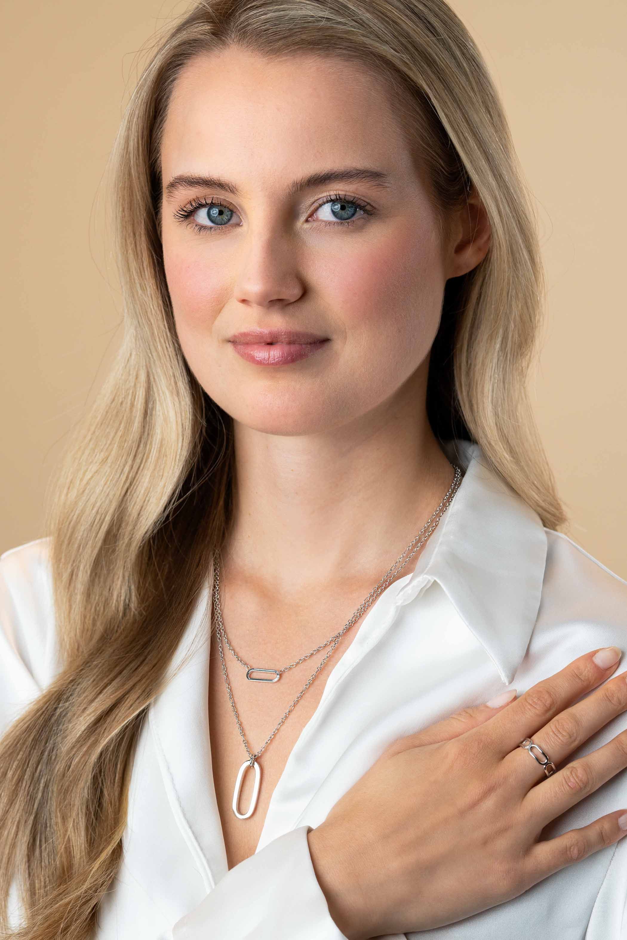 ZINZI Sterling Silver Multi-look Necklace 43cm Figaro and Rolo Chains with Open Oval Pendants ZIC2534