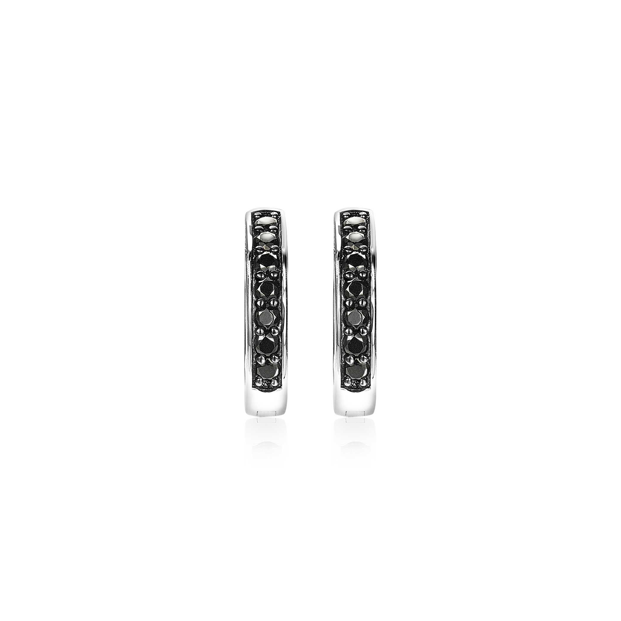 15mm ZINZI Sterling Silver Hoop Earrings Black Zirconias width 3mm ZIO191B