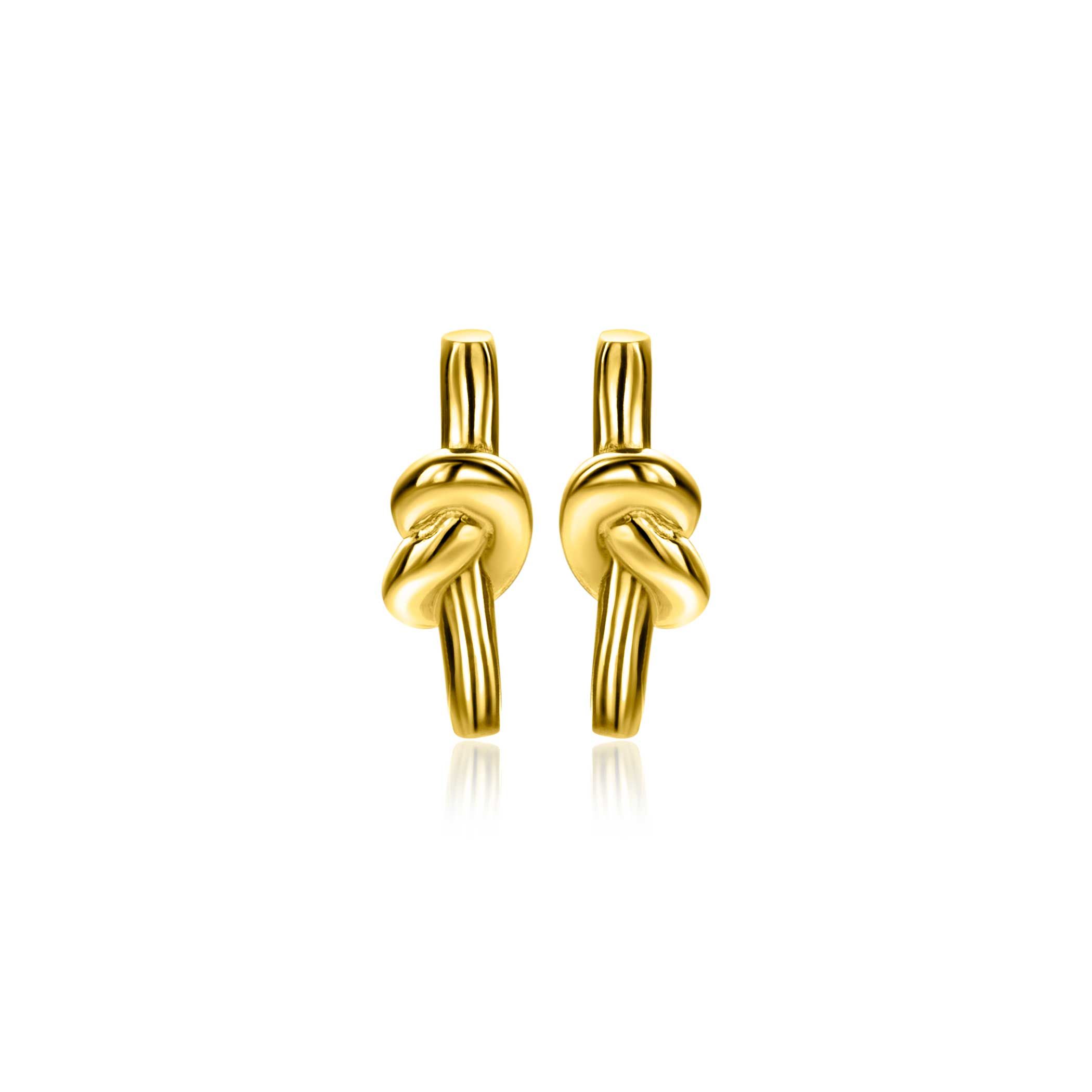 13mm ZINZI gold-plated silver stud earrings with a bar and shiny knot, ZIO-BF115G