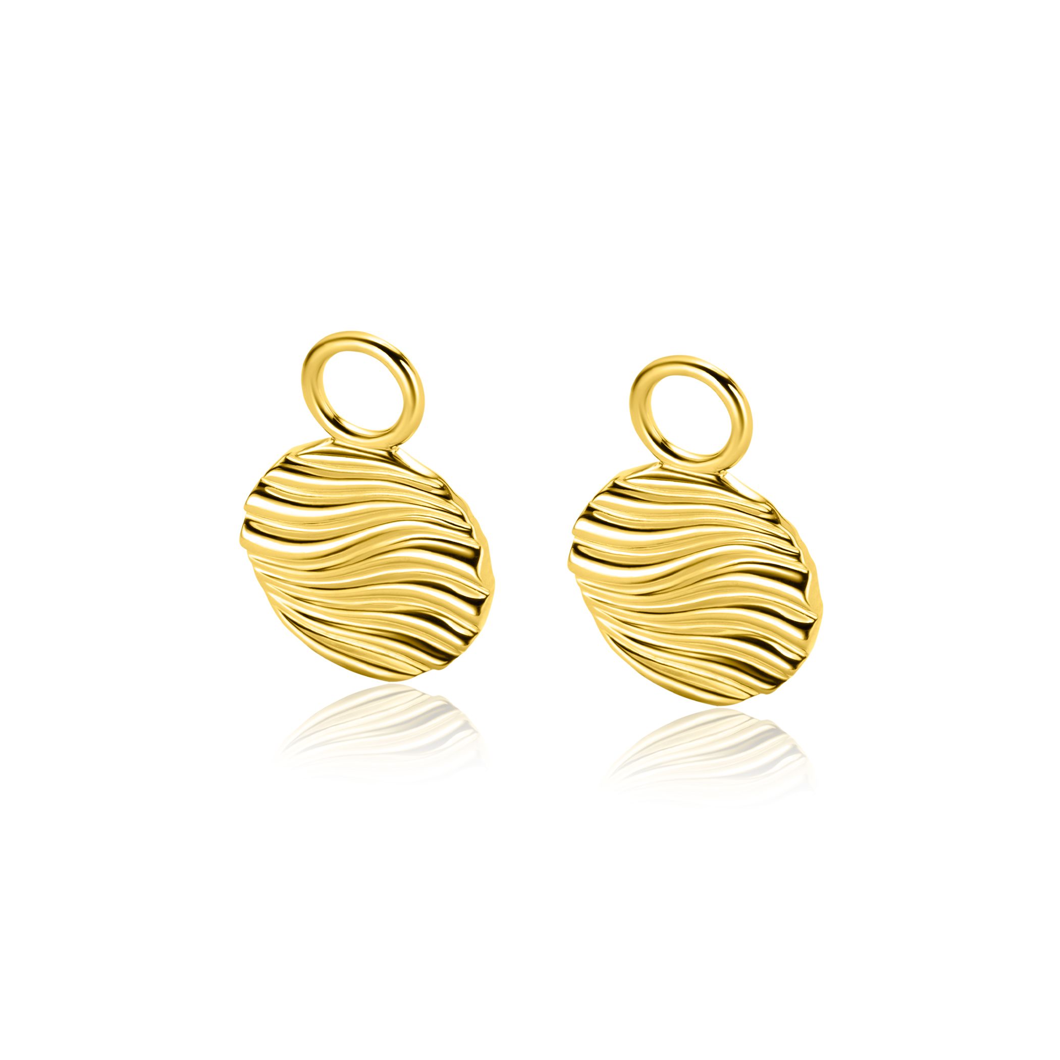 12mm ZINZI Gold Plated Sterling Silver Earrings Pendants Round with Graceful Wave Design ZICH2450 (excl. hoop earrings)