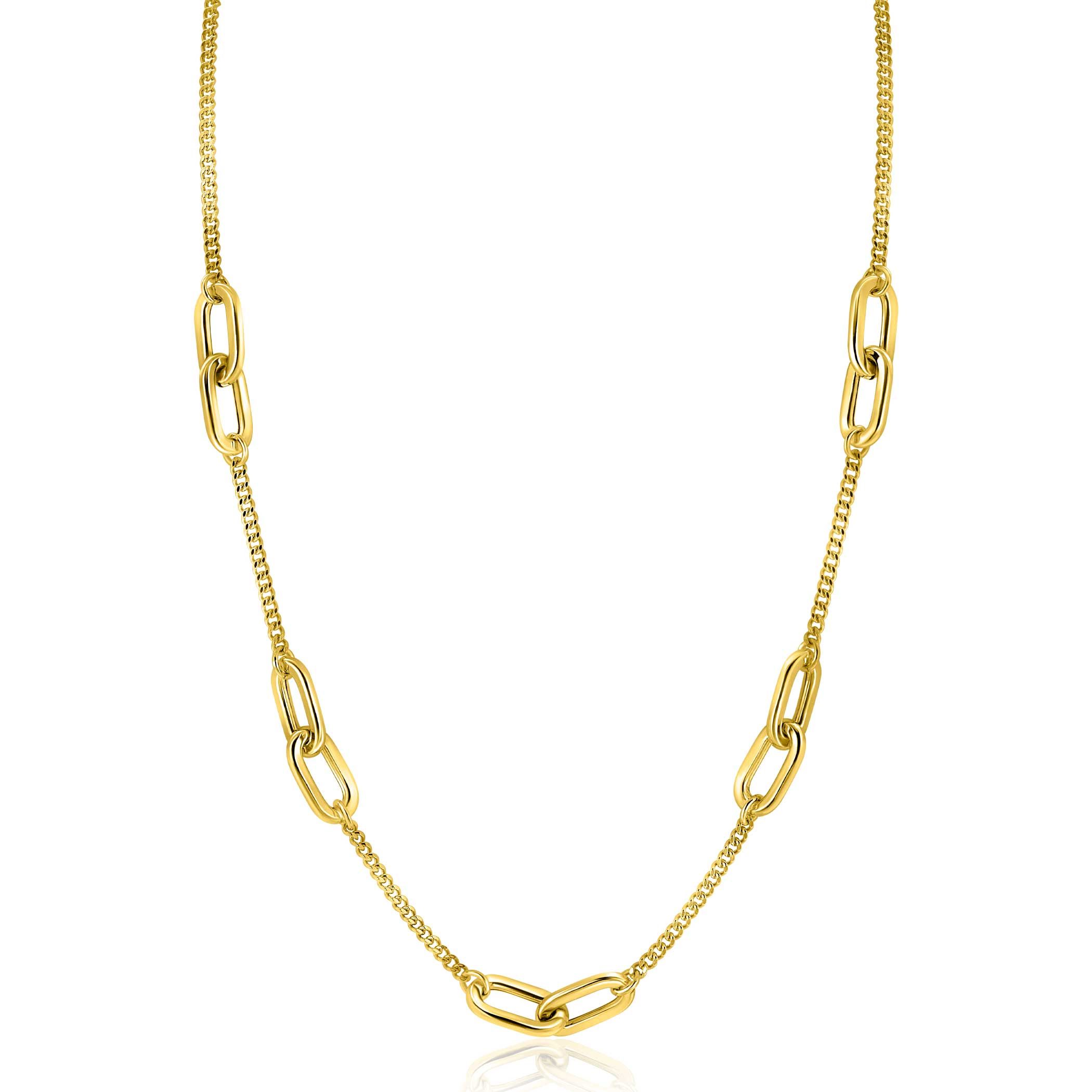 ZINZI Gold Plated Sterling Silver Necklace Curb Chains Combined with Larger Oval Chains 42-45cm ZIC2412G
