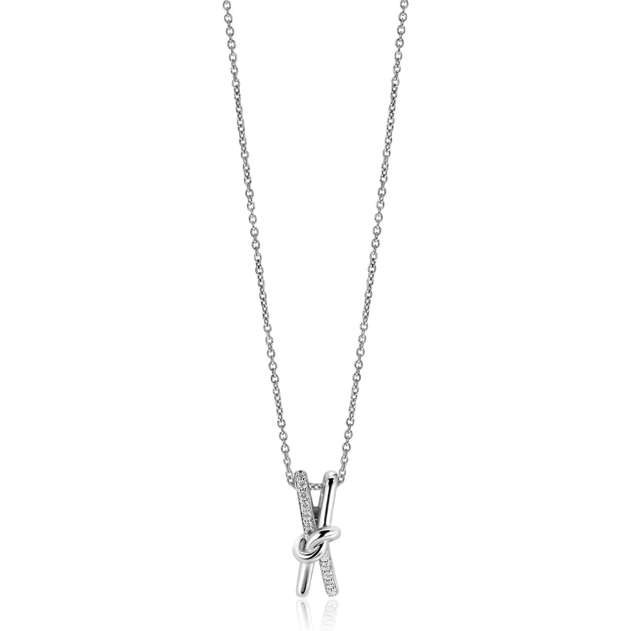ZINZI Sterling Silver Necklace with Crossover Pendant and White Zirconias (19mm) 45cm ZIC2505