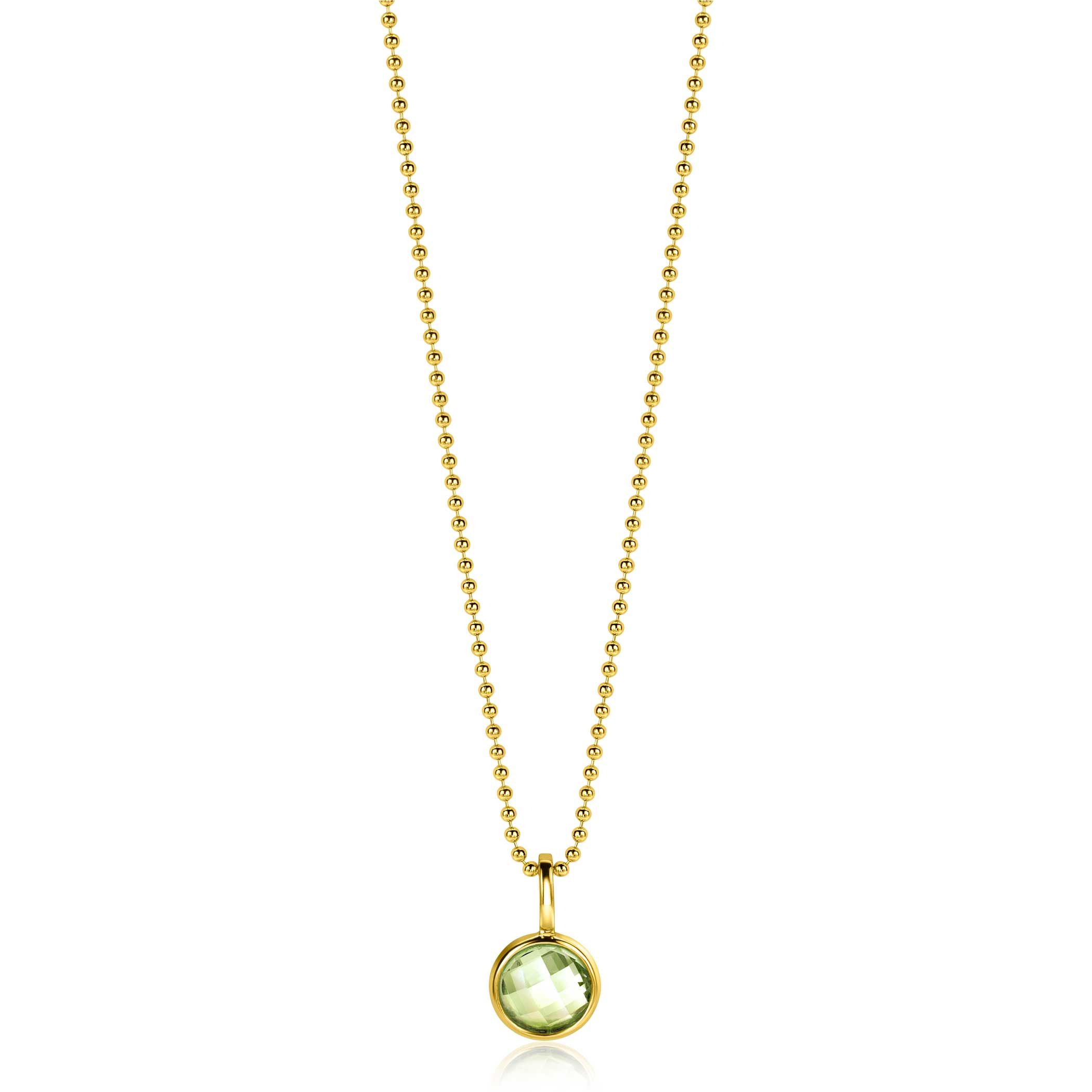 AUGUST Pendant 8mm Gold Plated Birthstone Green Peridot Zirconia (excl. necklace)