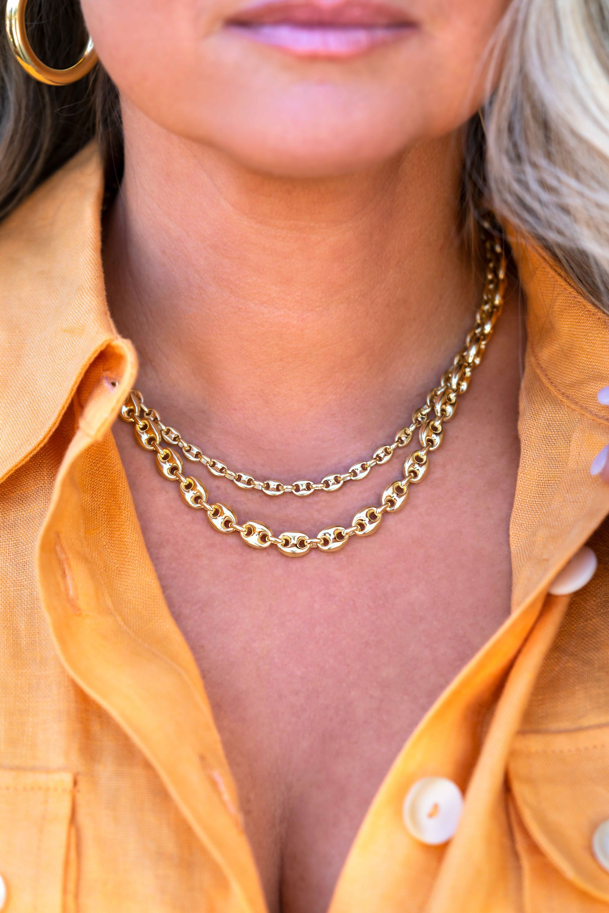 ZINZI Gold Plated Sterling Silver Coffee Bean Chain Necklace 45cm 8mm width ZIC2341G