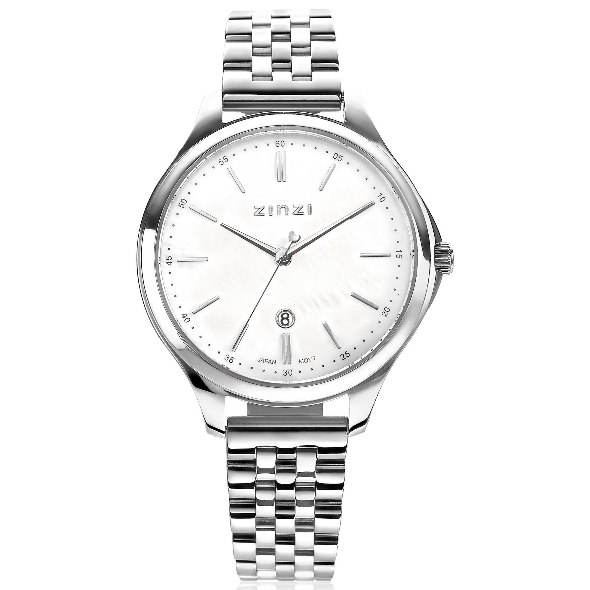 ZINZI Classy Watch 34mm White Mother-of-Pearl Dial Stainless Steel Case and Bicolor Strap with Date ZIW1017