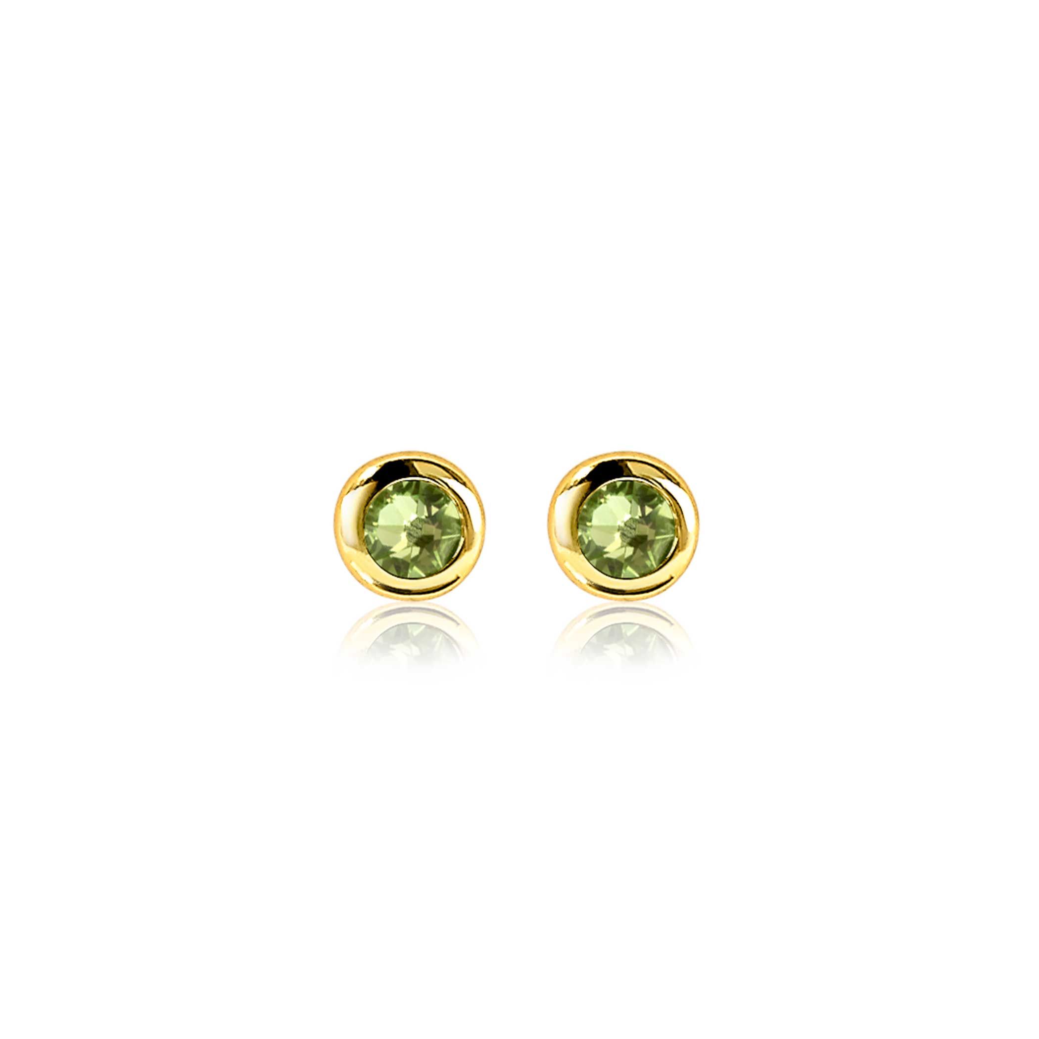 AUGUSTUS Stud Earrings 4mm Gold Plated with Birthstone Green Peridot Zirconia