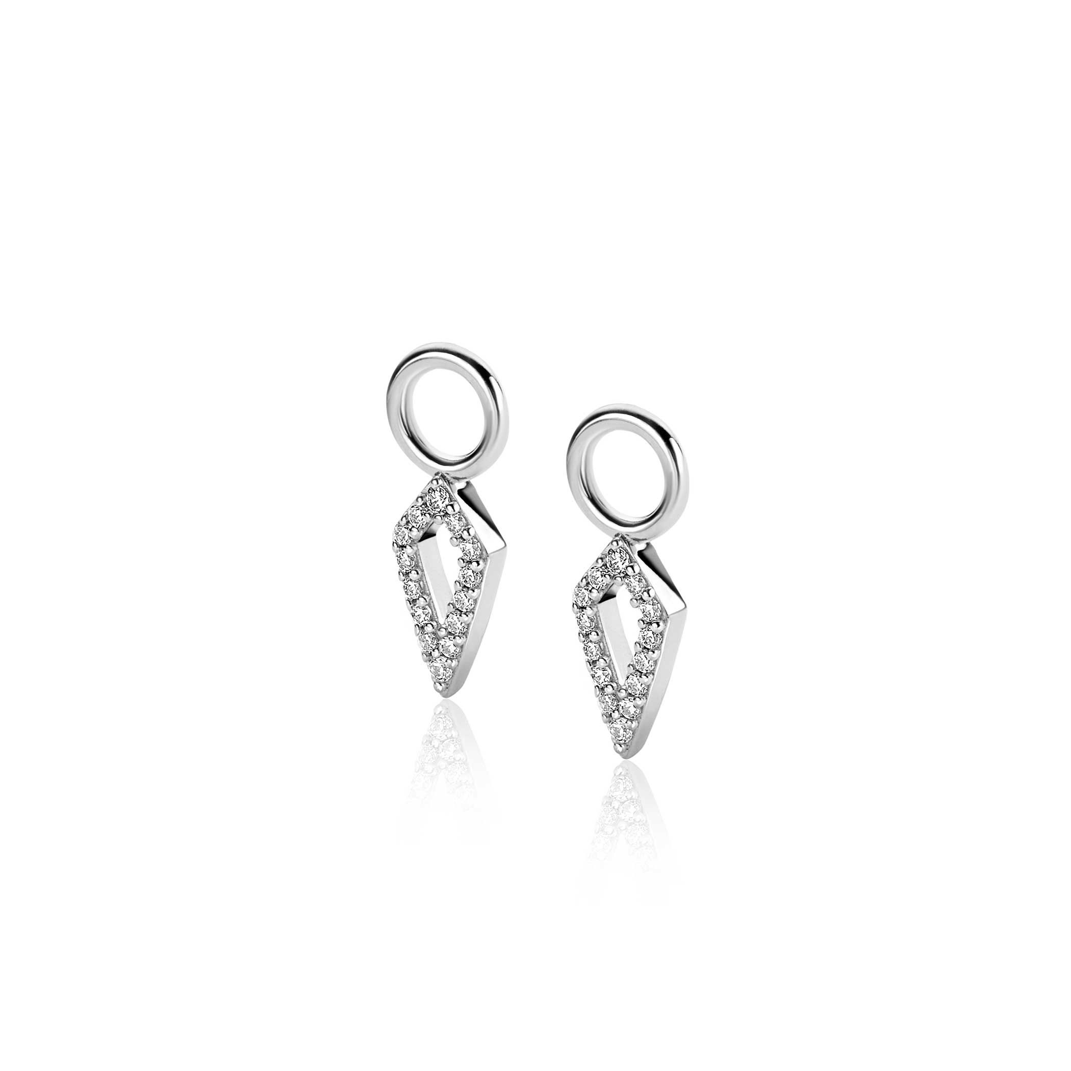 15mm ZINZI Sterling Sterling Silver Ear Pendants Open Diamond-shape White Zirconias ZICH2497 (excl. hoop earrings)