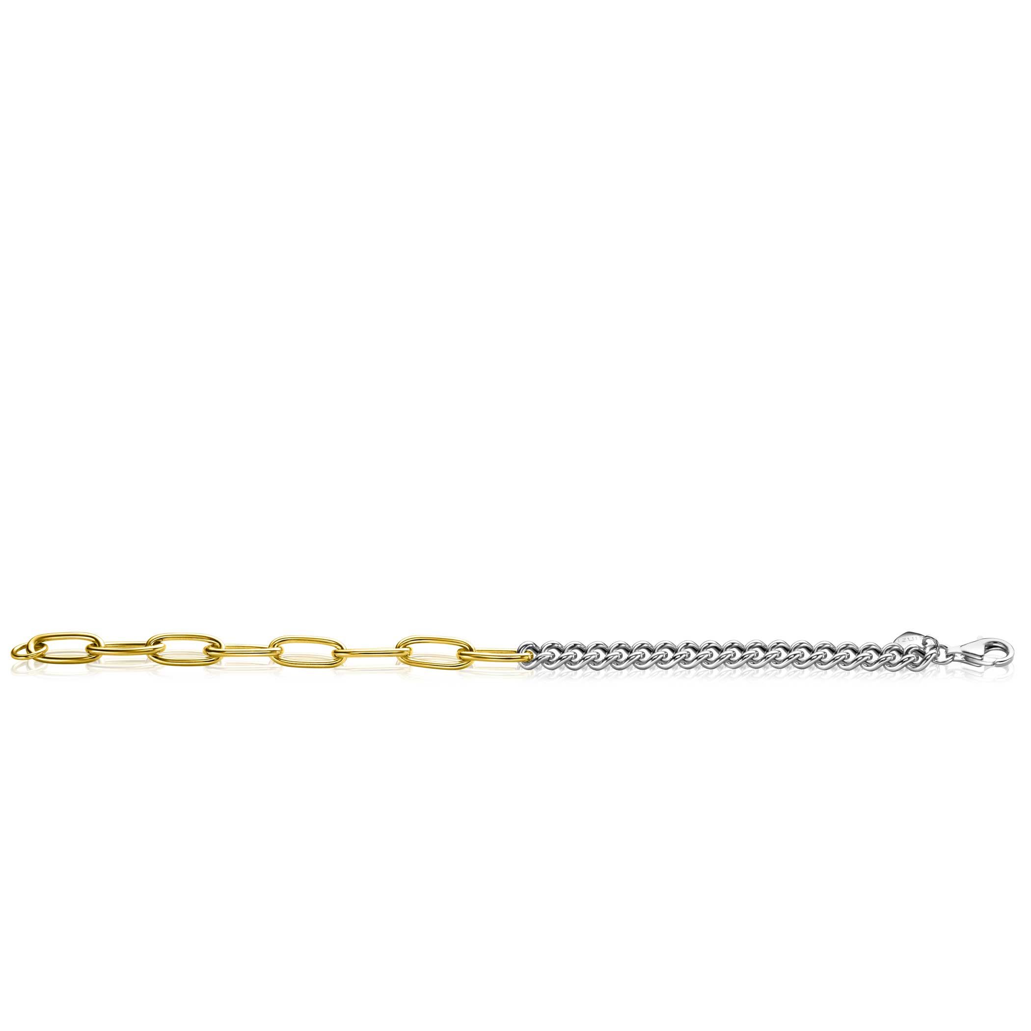 ZINZI Sterling Silver Bicolor Bracelet with Trendy Curb Chain and Gold Plated Oval Chains width 6mm 18,5cm ZIA-BF79