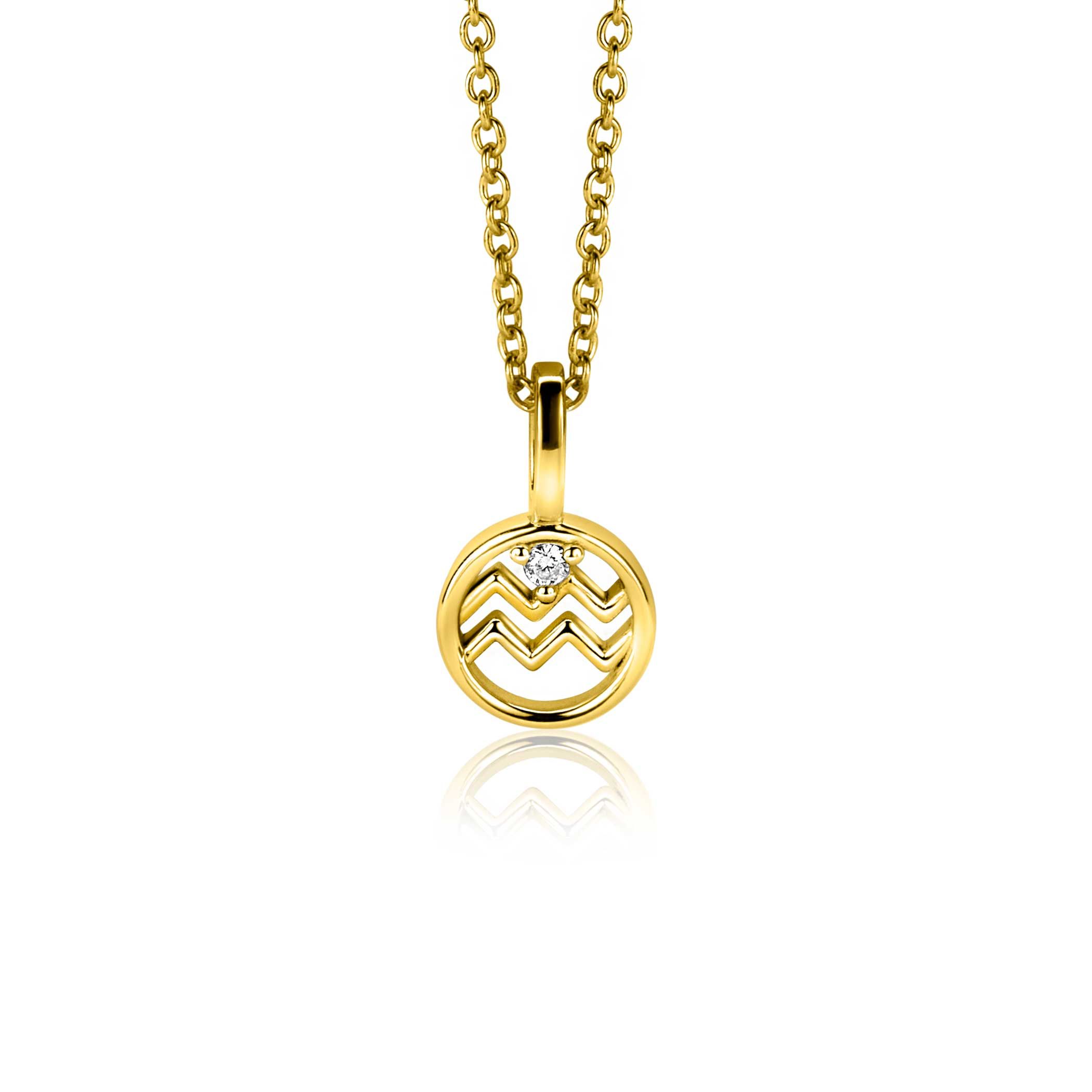 9mm ZINZI gold plated silver Aquarius zodiac charm set with white zirconia ZIHY-WAT (without necklace)