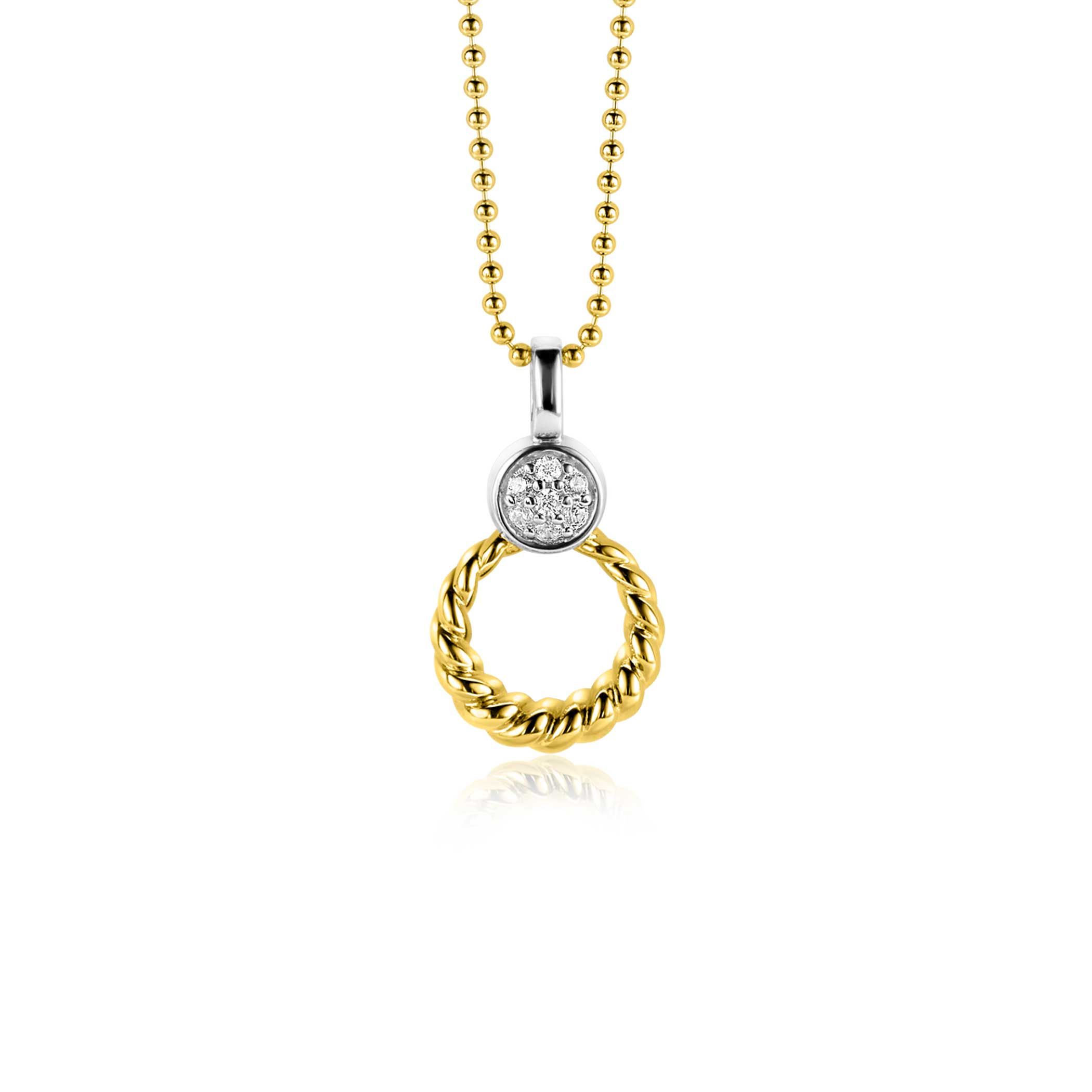 20mm ZINZI Gold Plated Sterling Silver Round Pendant Rope Design White Zirconias ZIH2390Y (excl. necklace)