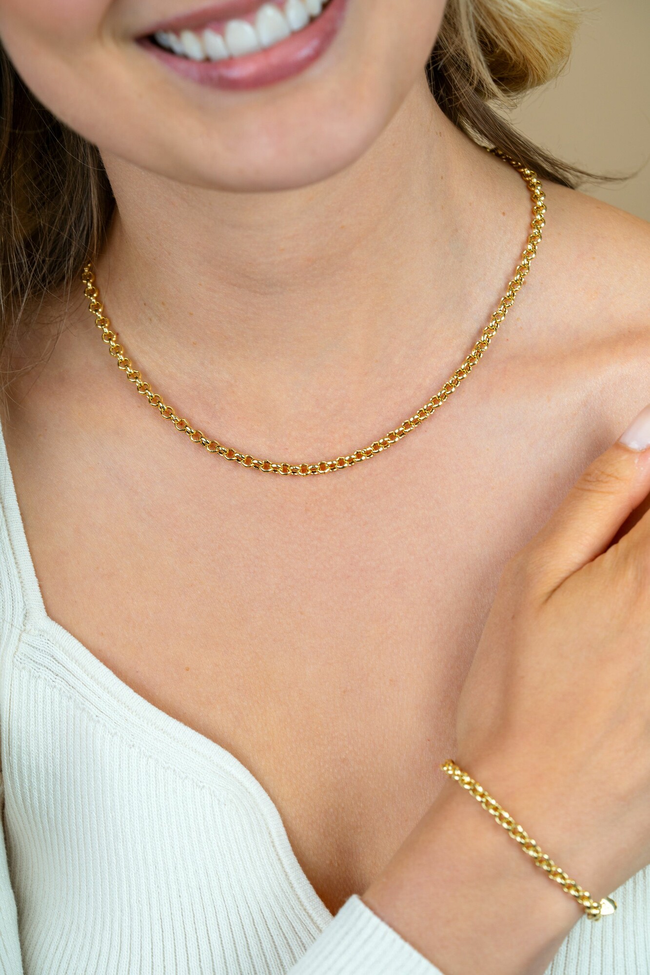 ZINZI Gold Plated Sterling Silver Rolo Chain Necklace width 5mm 45cm ZIC1009G