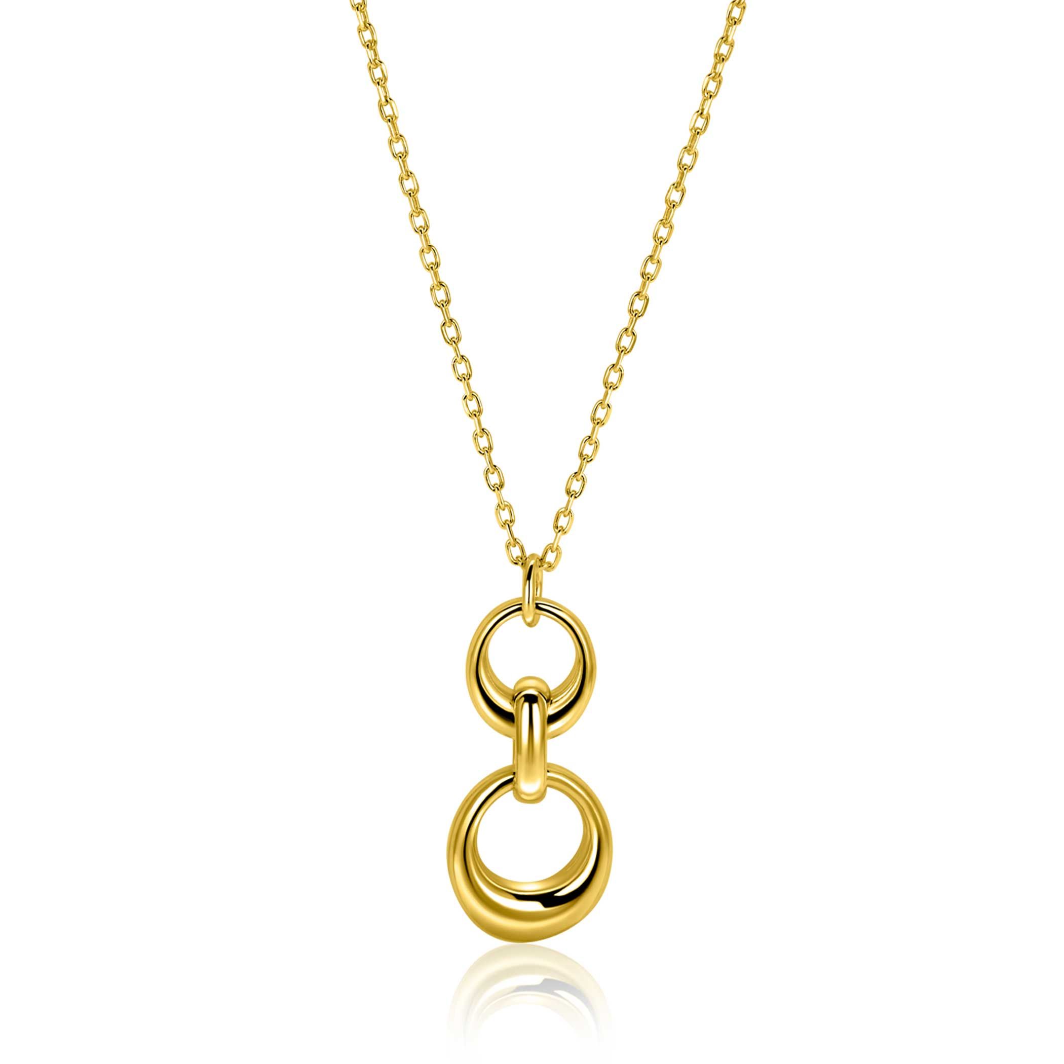 ZINZI gold plated silver link necklace with three organic shapes as pendants 42-45cm ZIC2671