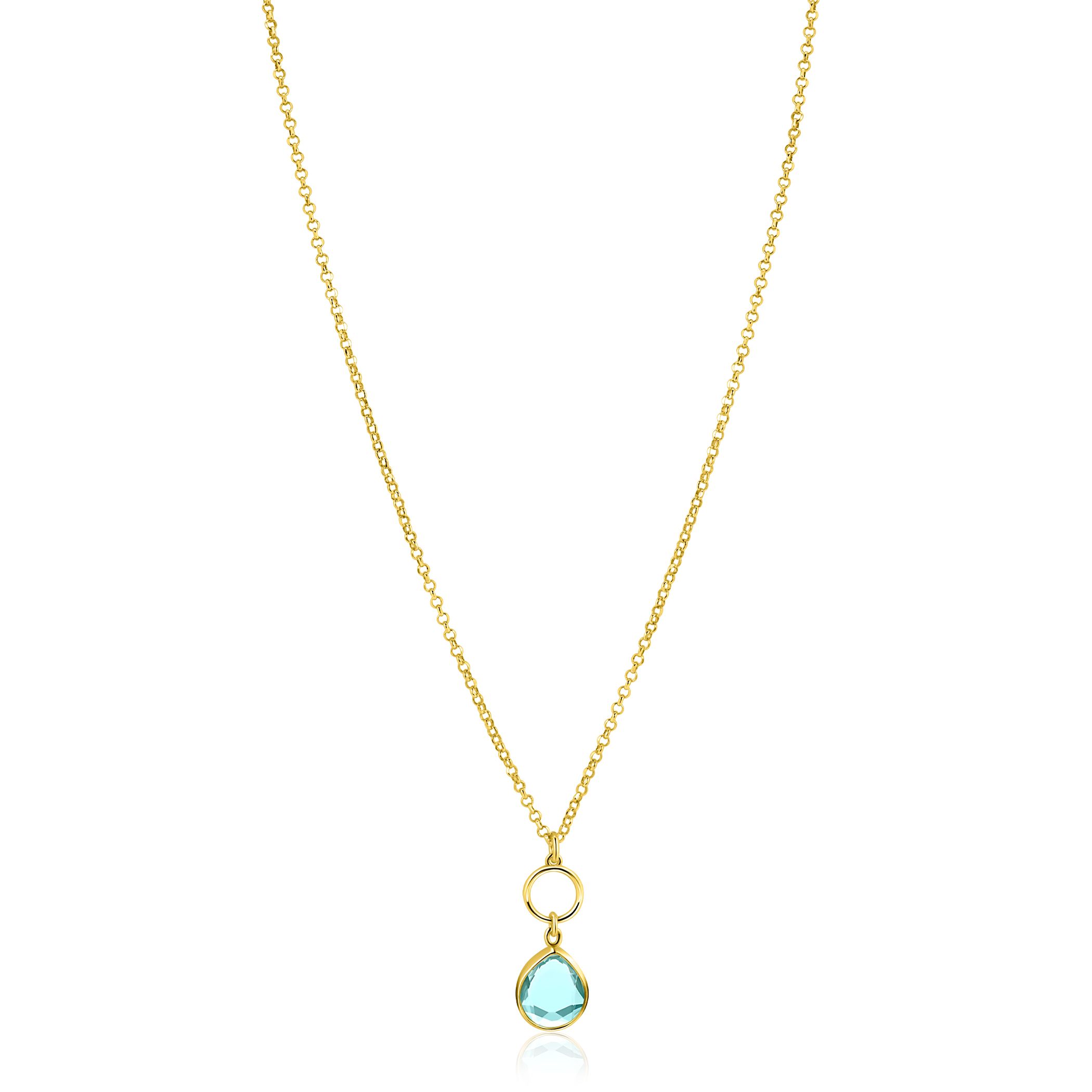 ZINZI zlv. collier gg.verg. turq. peer en rondje