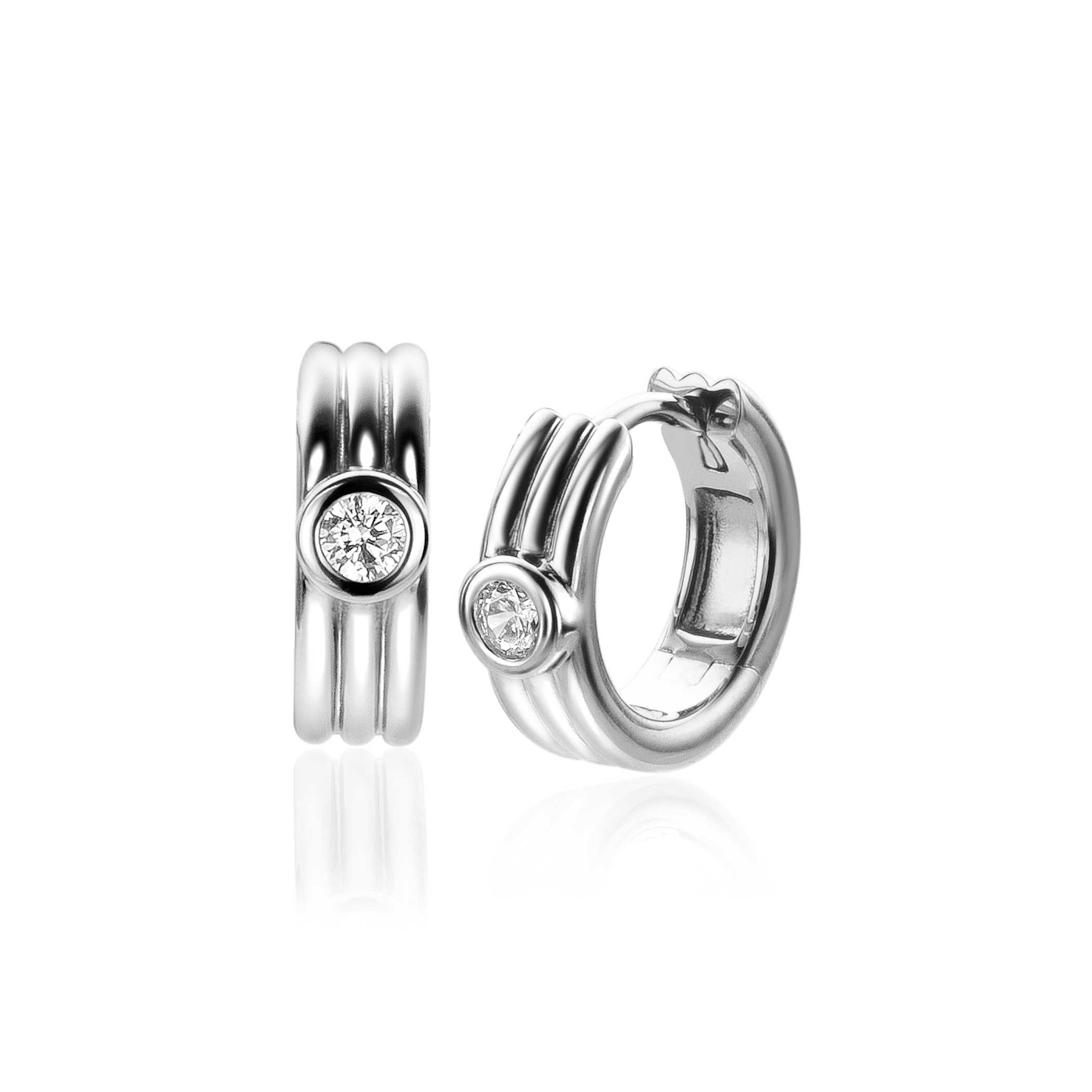 15mm ZINZI Sterling Silver Hoop Earrings 3 Bars and White Round Zirconia 15x4mm ZIO2241
