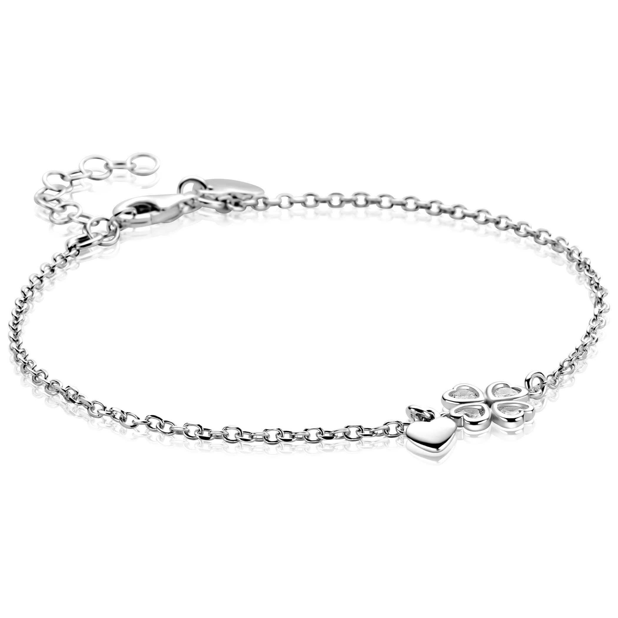 ZINZI zlv. armband met klaver zirc. en hartje