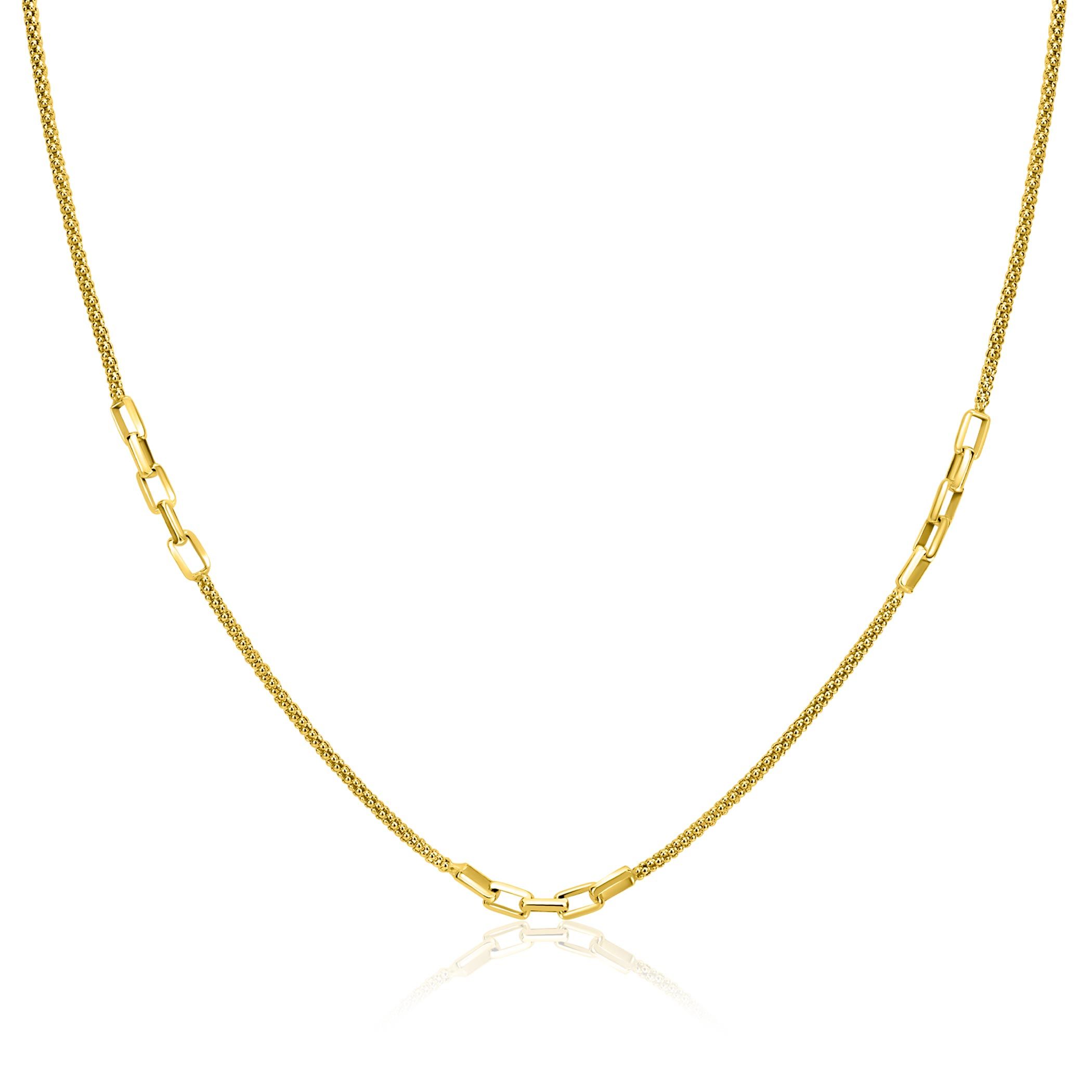 ZINZI zlv. collier gg.verg. popcorn en schakels 45/48