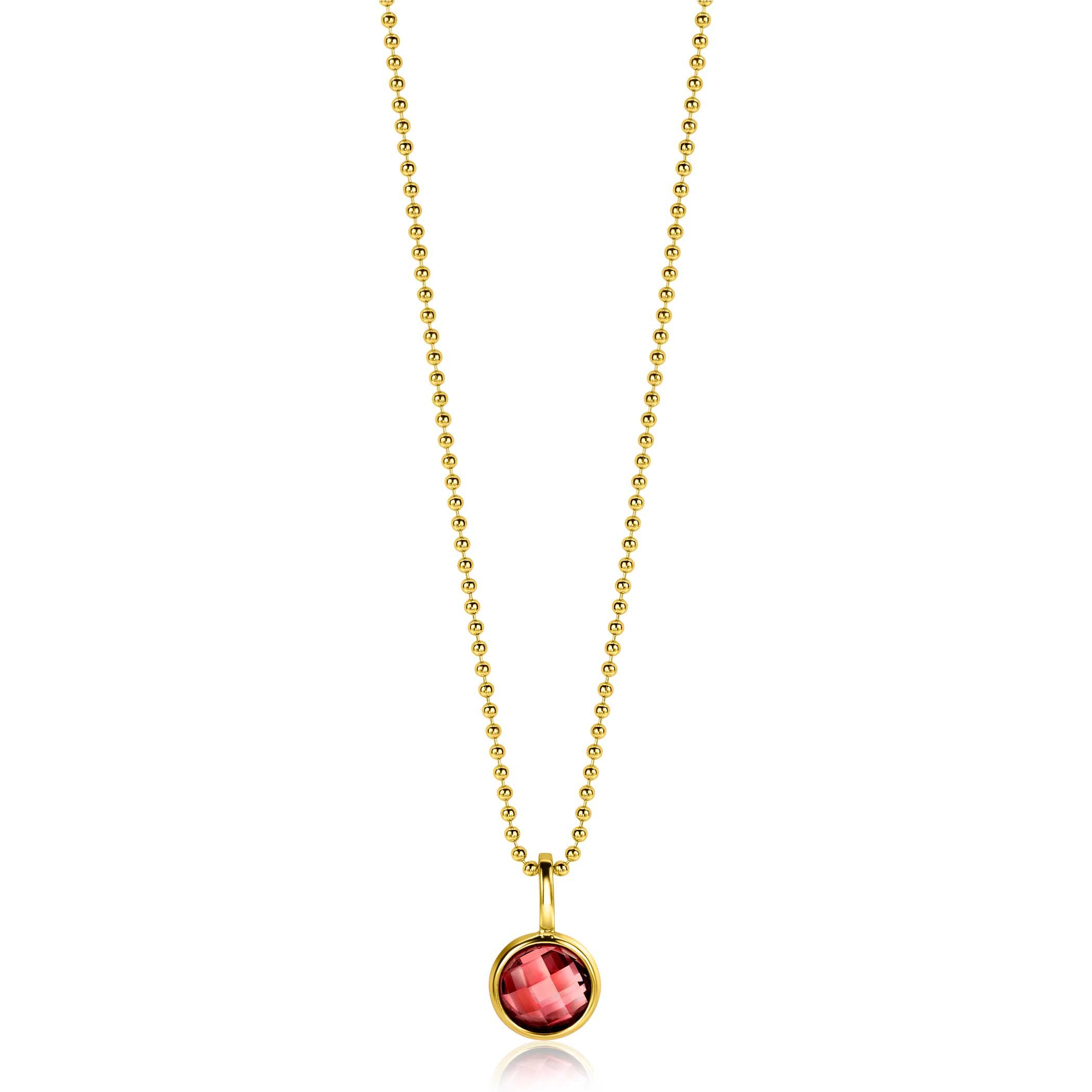 JANUARY Pendant 8mm Gold Plated Birthstone Red Garnet Zirconia (excl. necklace)