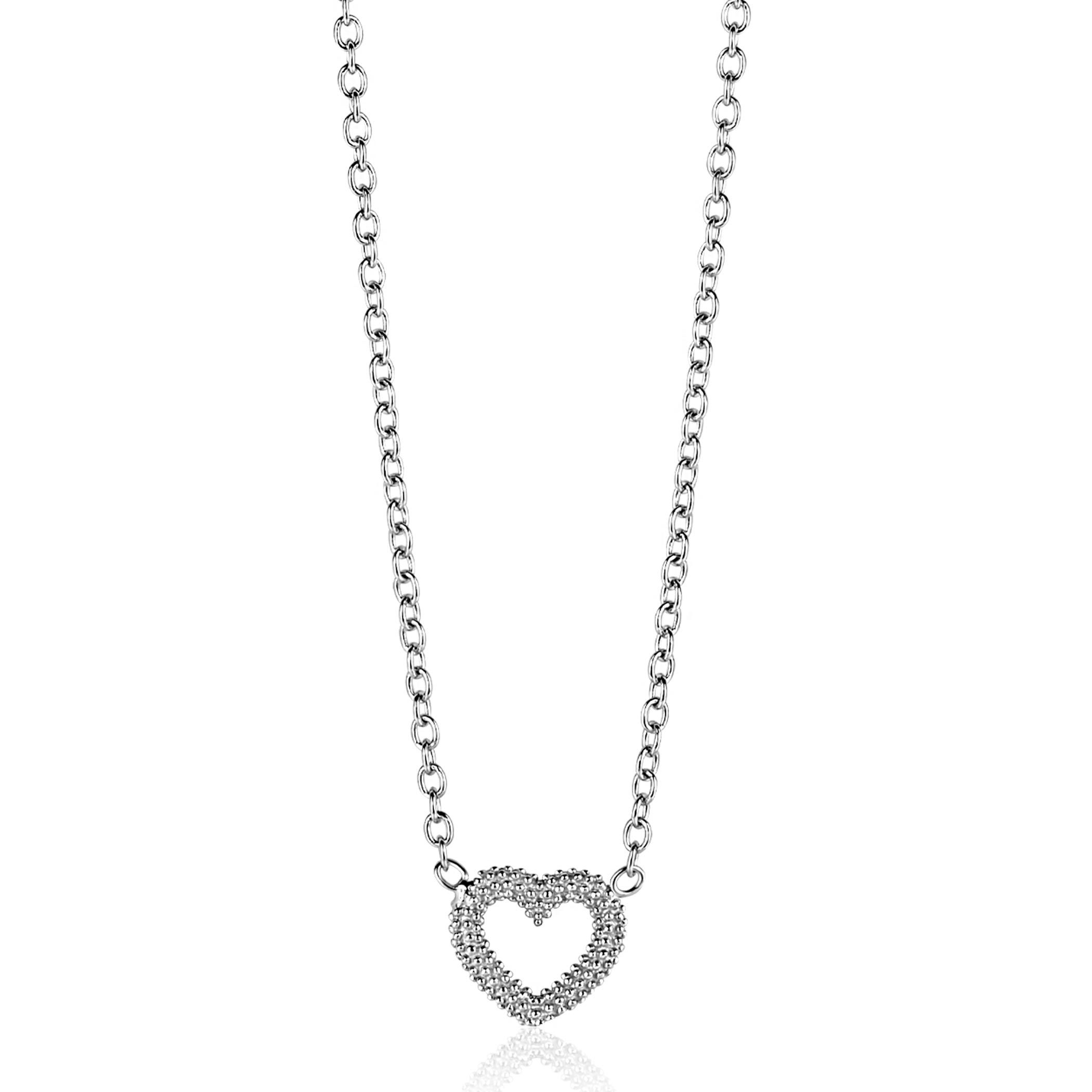 ZINZI zlv. collier met bewerkt open hartje 42-45cm