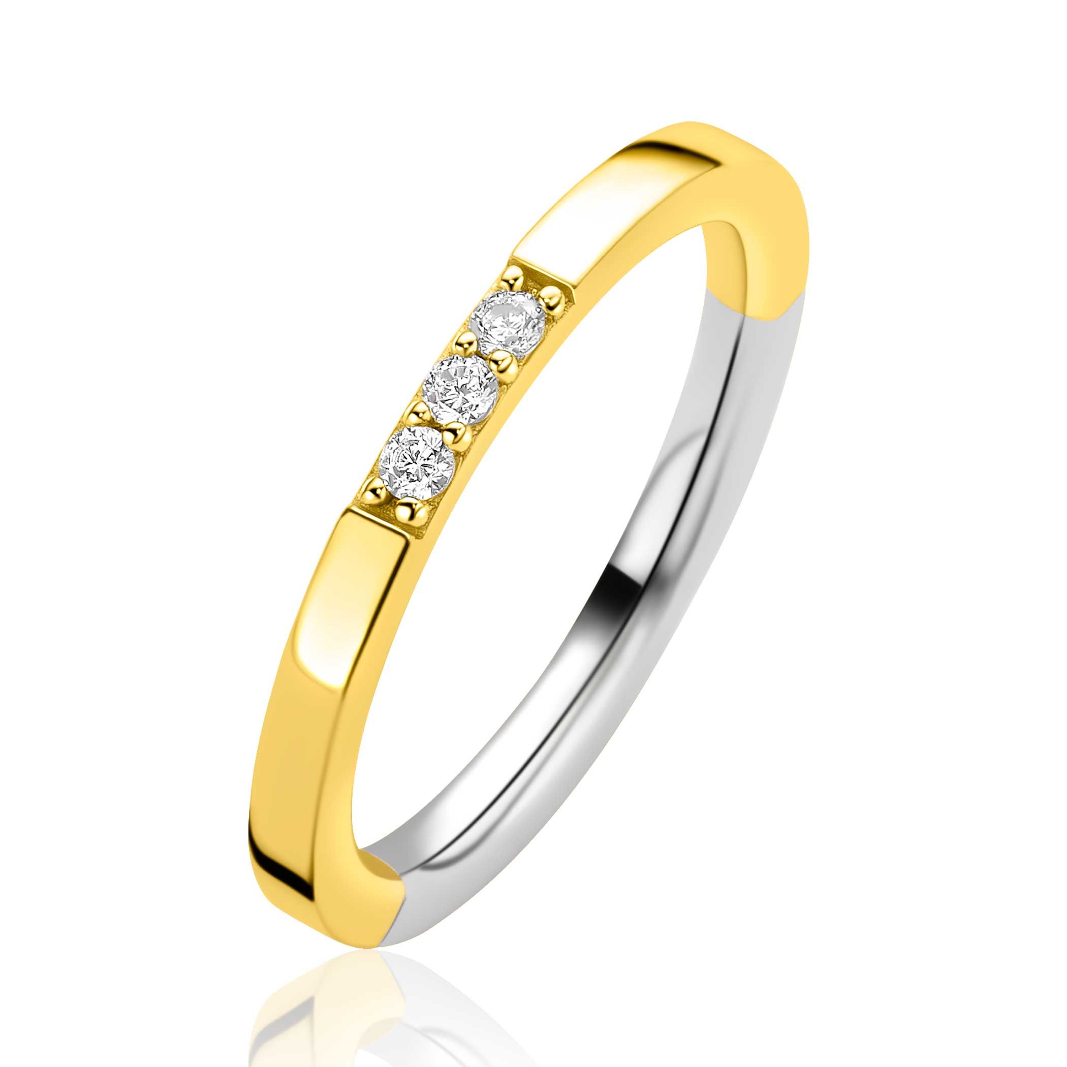 ZINZI Sterling Silver Gold Plated Stackable Ring 3 White Zirconia ZIR2130Y