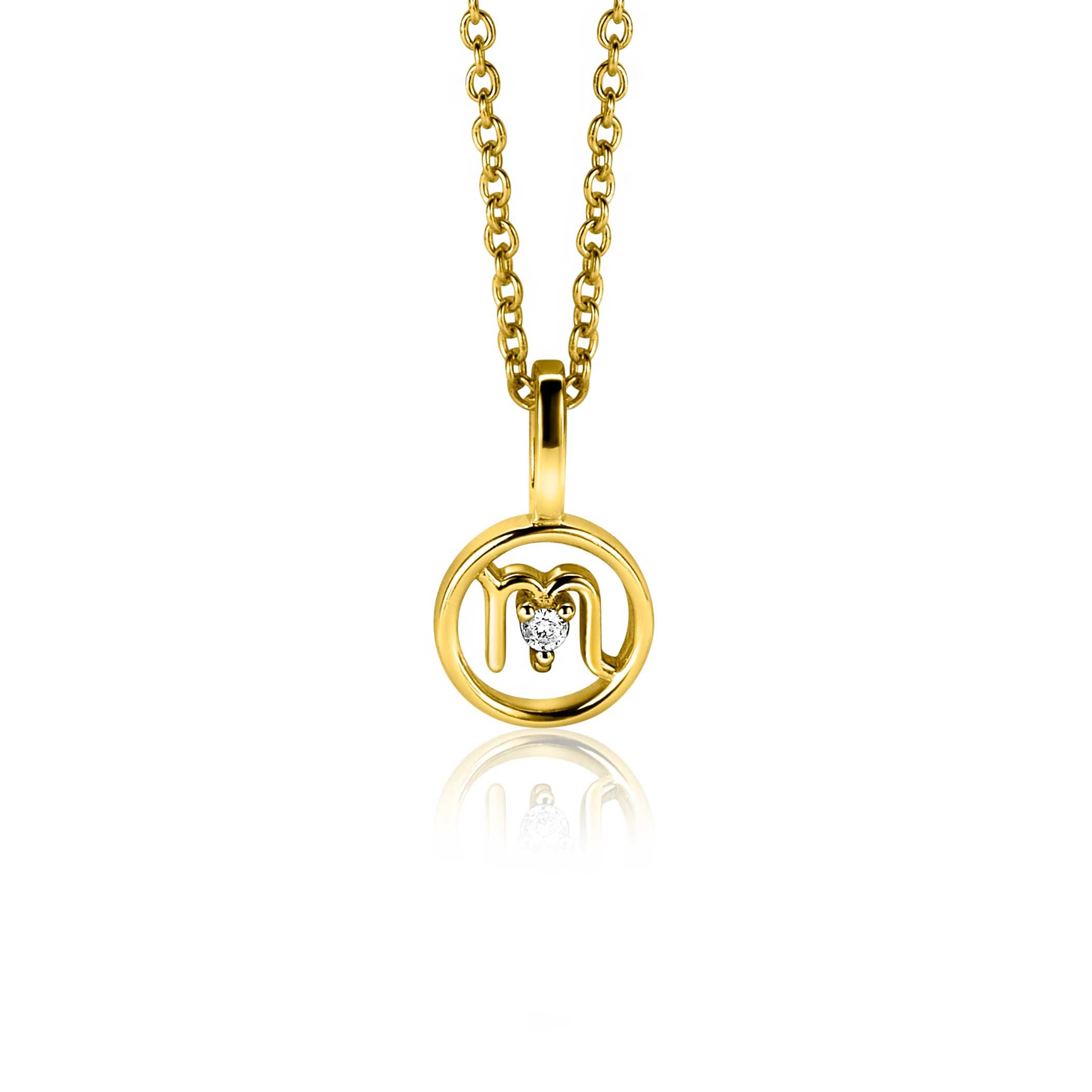 9mm ZINZI gold plated silver Scorpio zodiac sign pendant set with white zirconias ZIHY-SCH (without necklace)