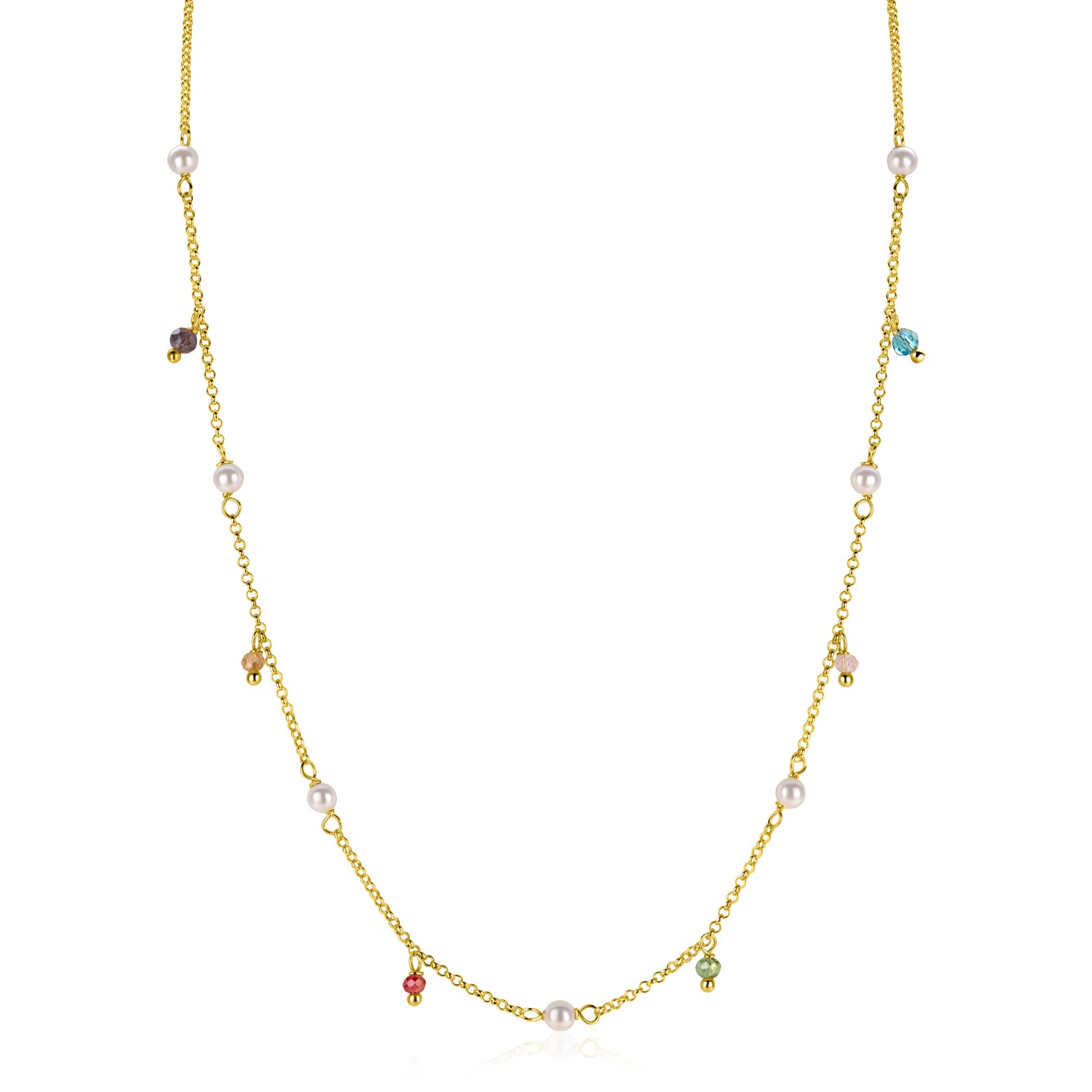 ZINZI zlv. collier gg.verg. parel en kleursteentjes