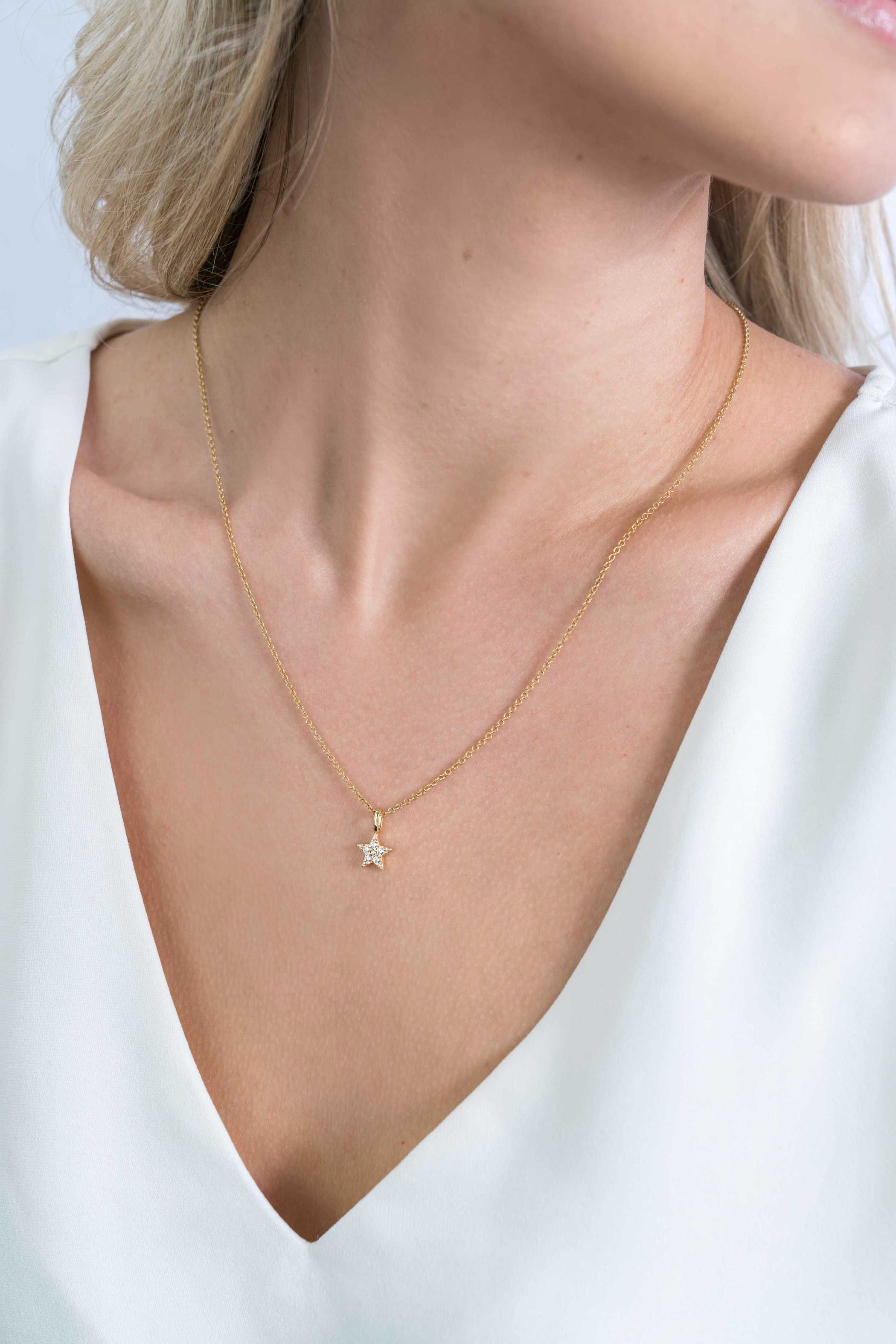 13mm ZINZI Gold Plated Sterling Silver Star Pendant White ZIH2138Y (excl. necklace)