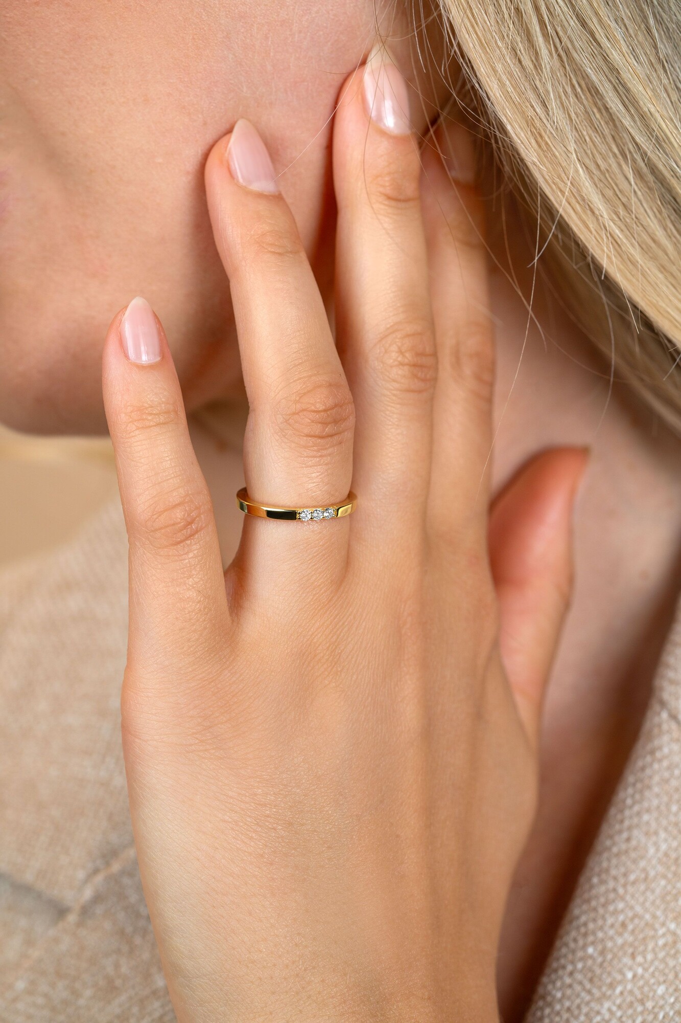 ZINZI Sterling Silver Gold Plated Stackable Ring 3 White Zirconia ZIR2130Y