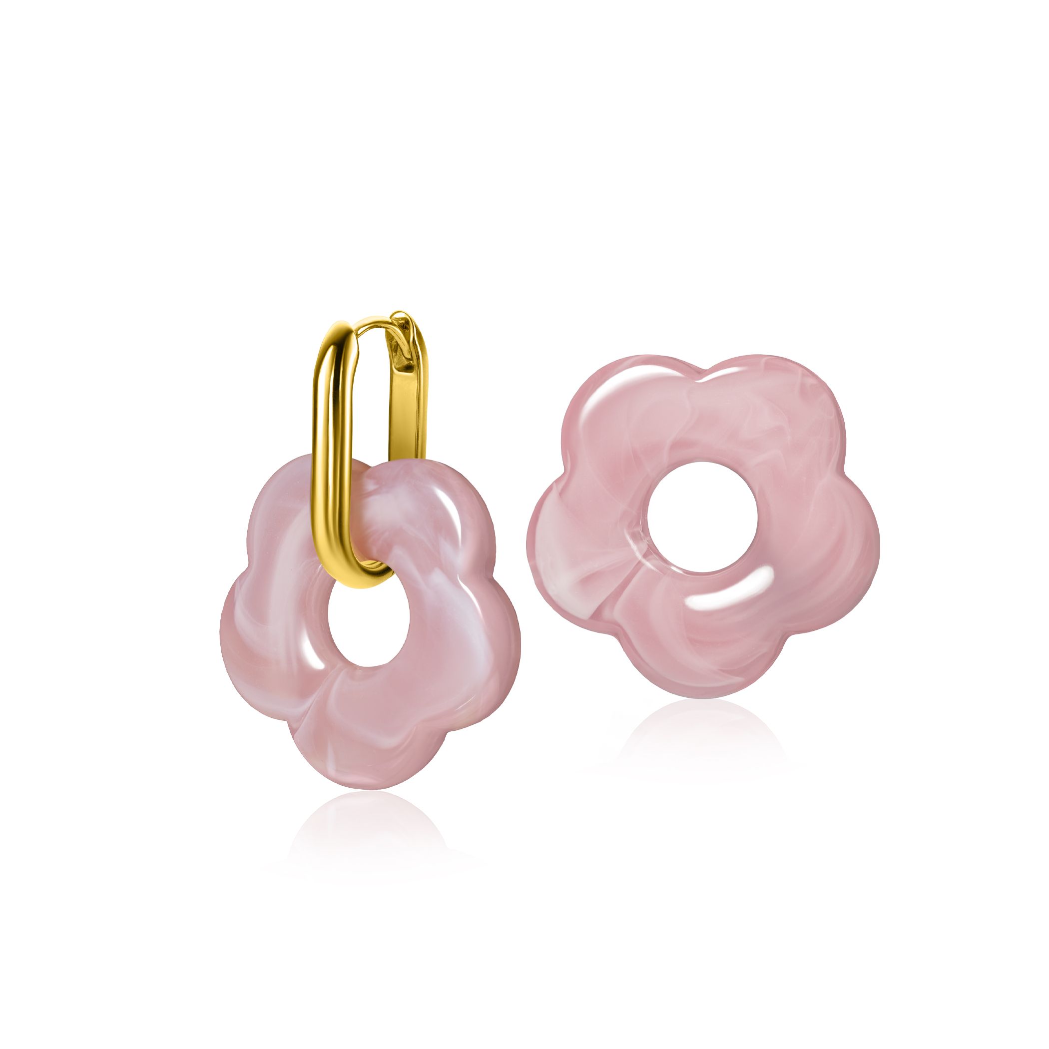 26mm flower-shaped pink synthetic earring charms ZICH2720RA