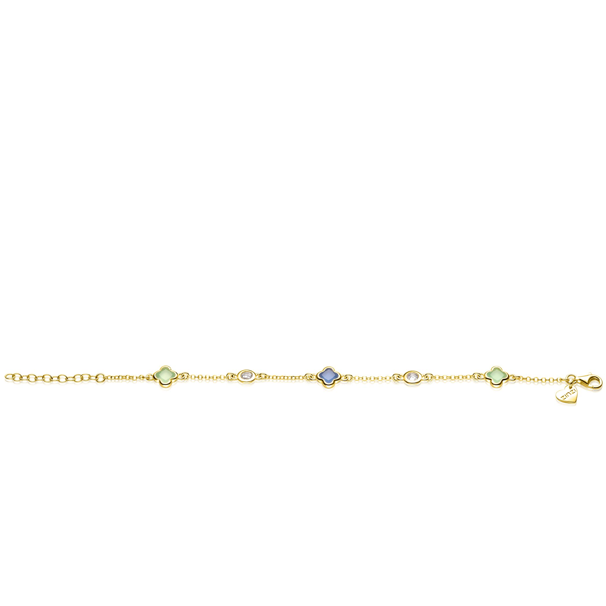 ZINZI zlv. armband gg.verg.klavers blauw/groen/zirc