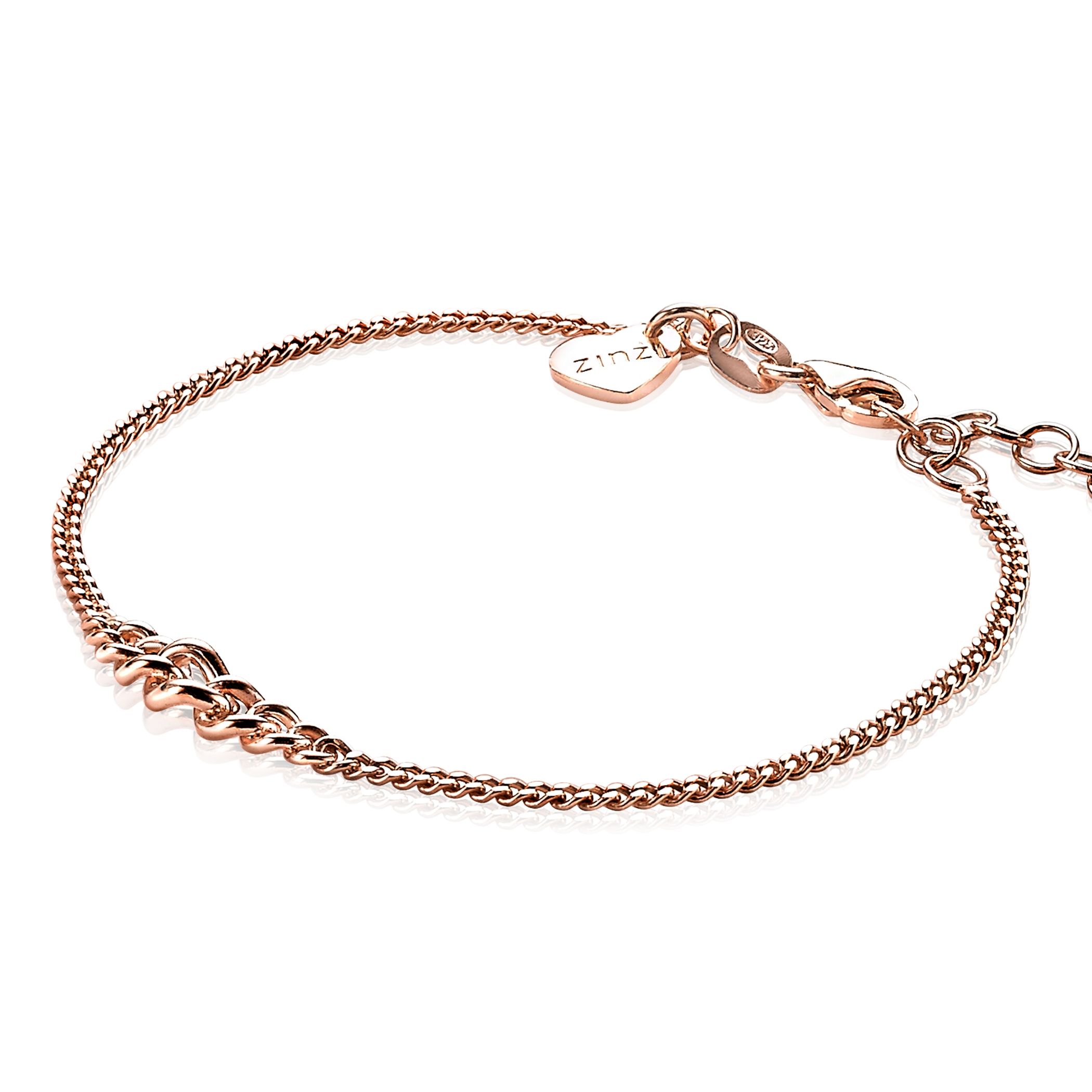 ZINZI Rose Gold Plated Sterling Silver Curb Chain Bracelet 17-20cm ZIA1259R