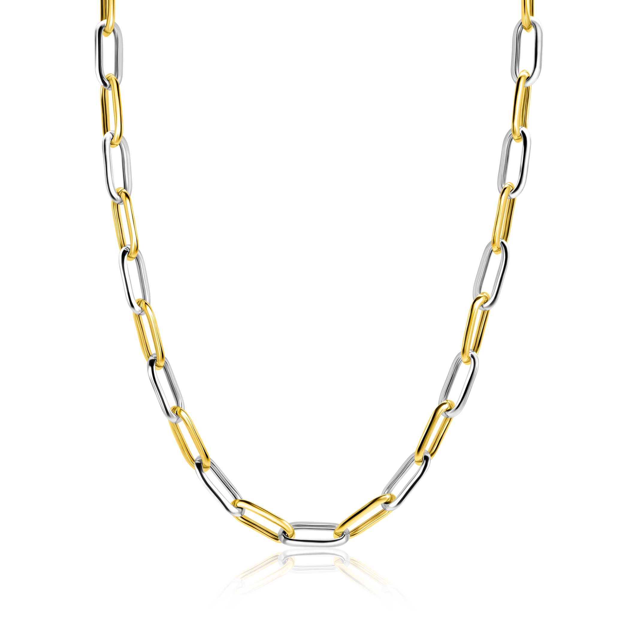 ZINZI bicolor oval link necklace alternating gold plated and silver links 45cm ZIC2668