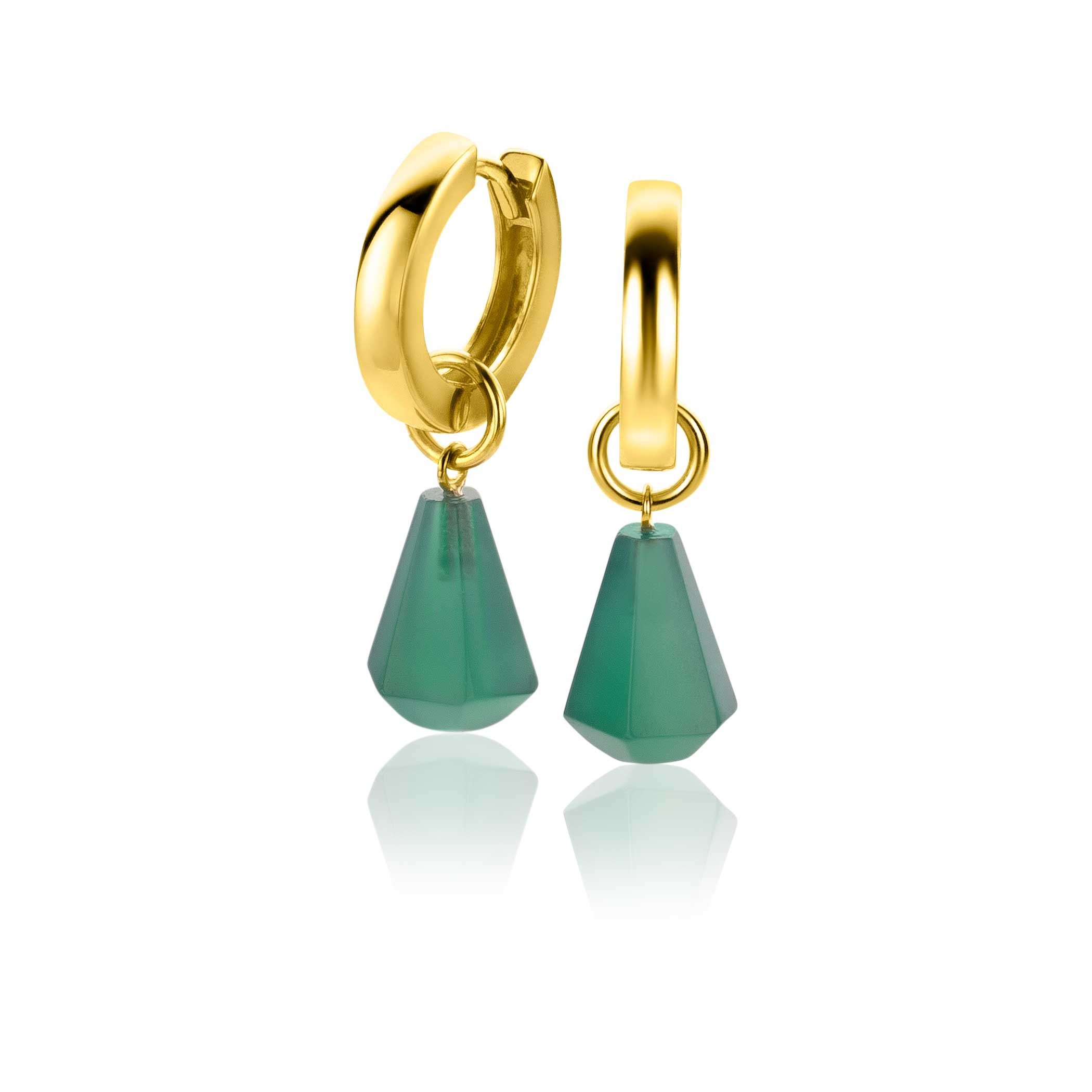 19mm ZINZI Gold Plated Sterling Silver Earrings Pendants Cone in Green Agate ZICH2256G (excl. hoop earrings)