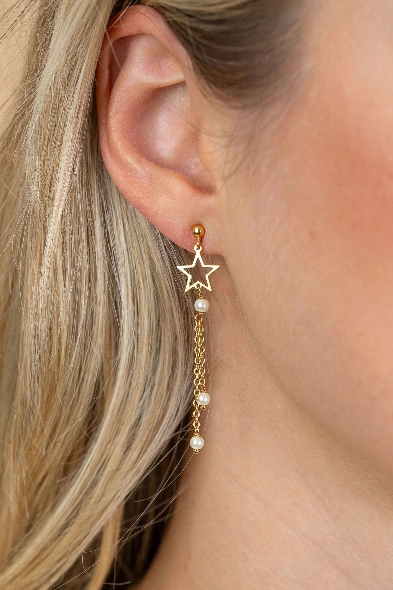 ZINZI zlv. oorstekers sterren en parels lang 53mm