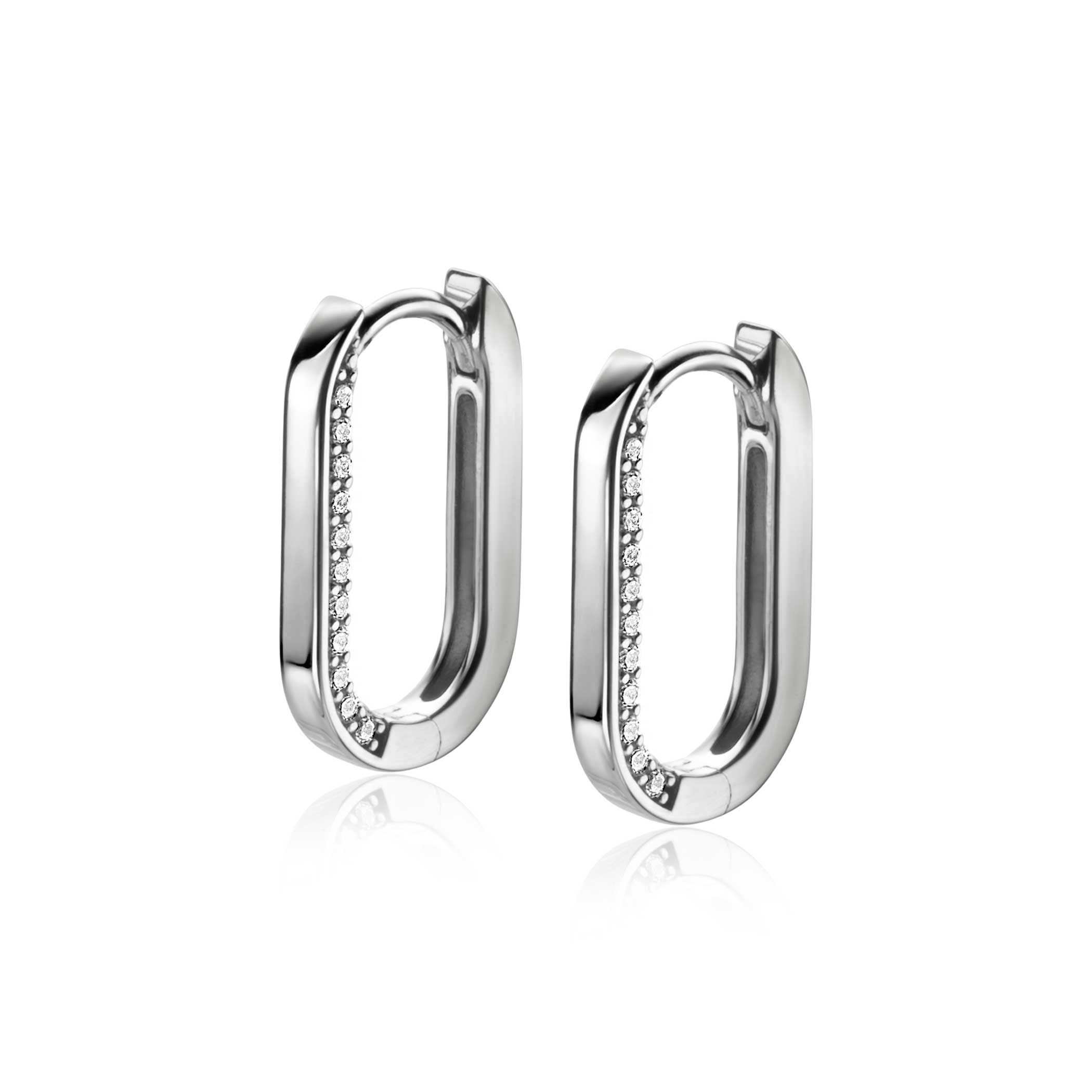 20mm ZINZI Sterling Silver Hoop Earrings Oval Shape White Zirconias ZIO2319