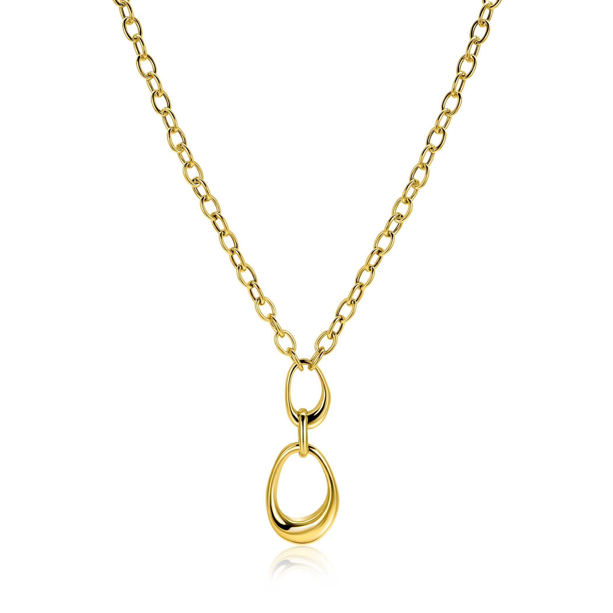 ZINZI gold-plated silver Y-collier with paperclip links and three organic shapes, 48cm, ZIC-BF123
