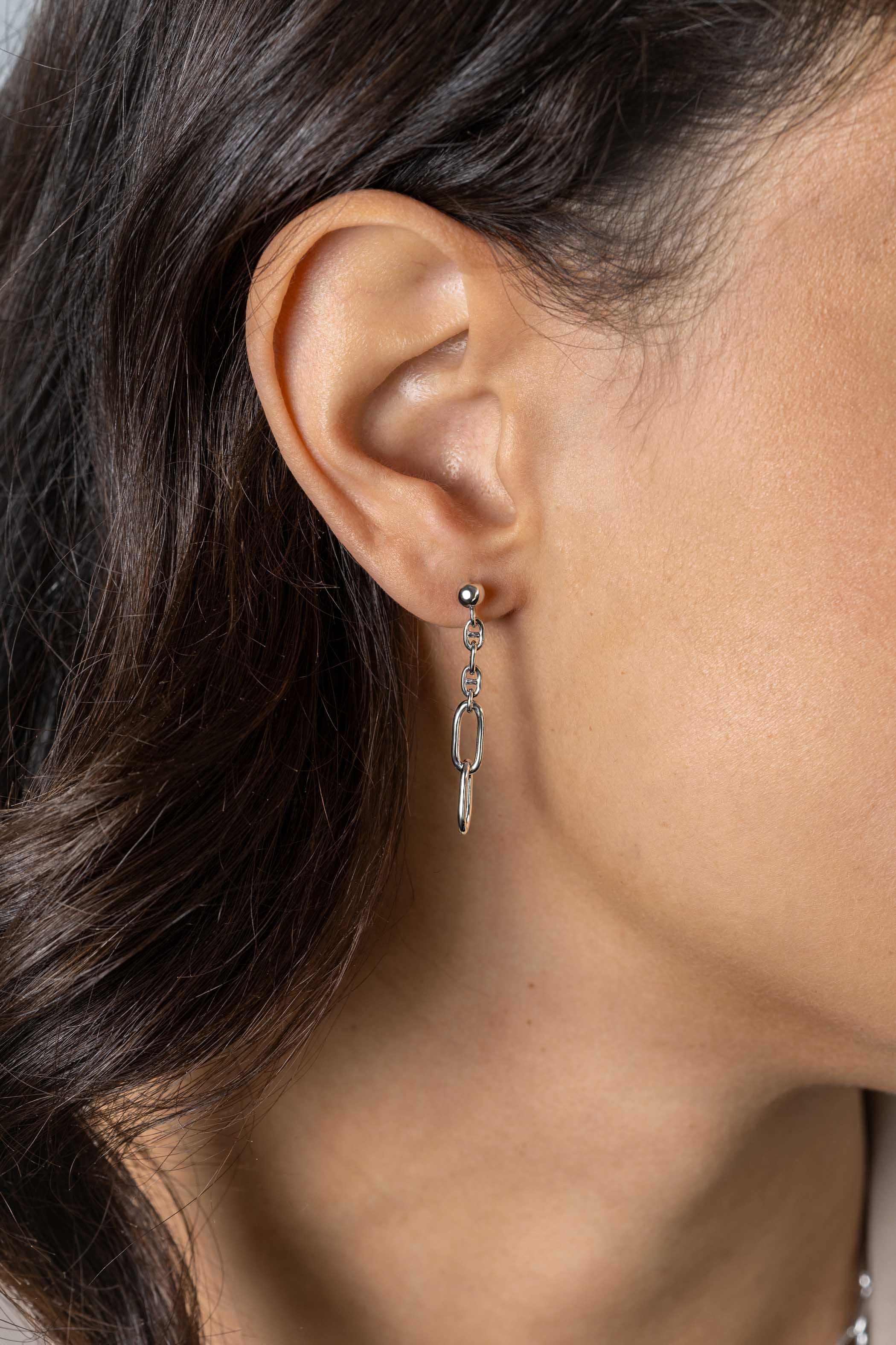 35mm ZINZI Sterling Silver Stud Earrings with Marine Chain and 2 Oval Chains ZIO2413