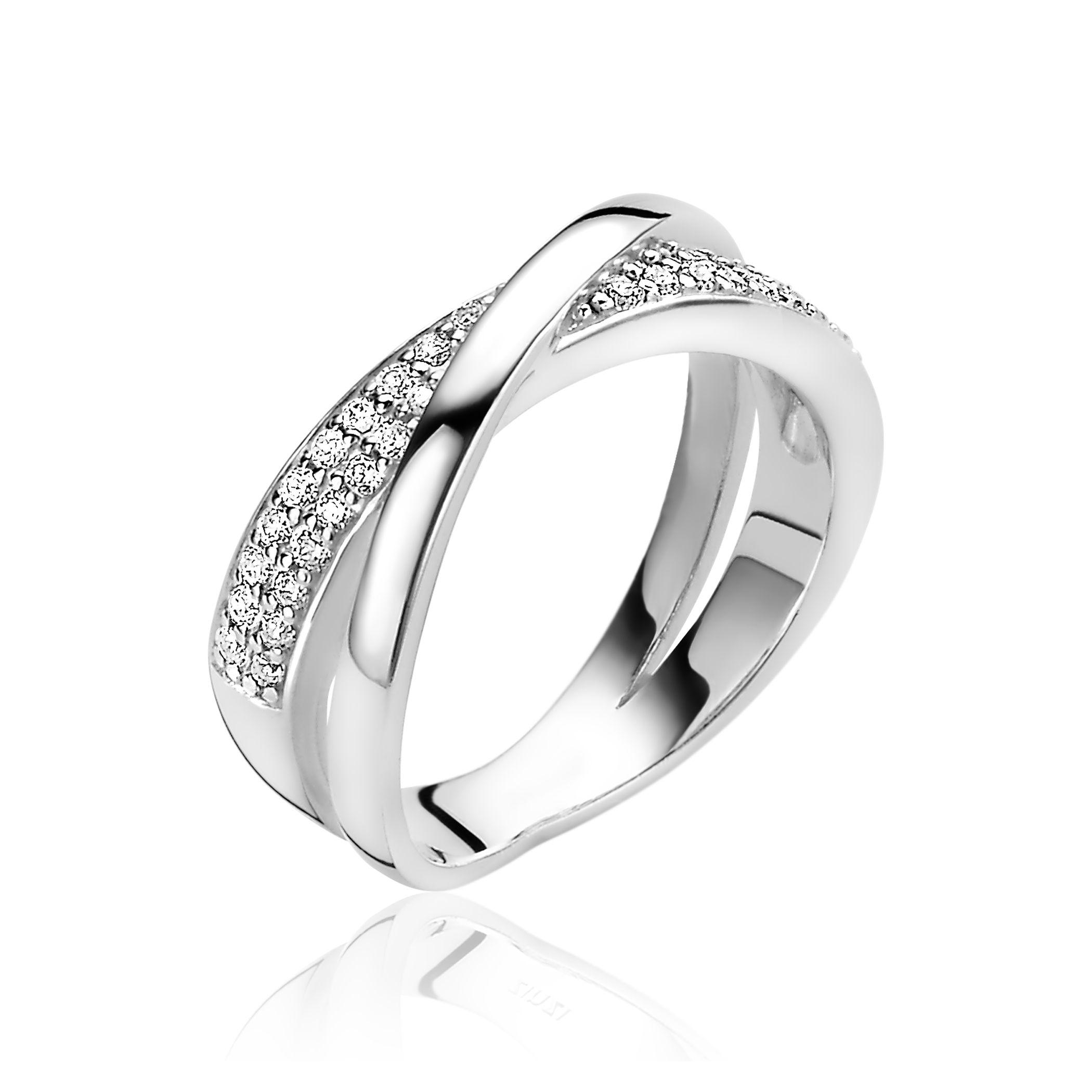 ZINZI Sterling Silver Ring Crossover White ZIR1604