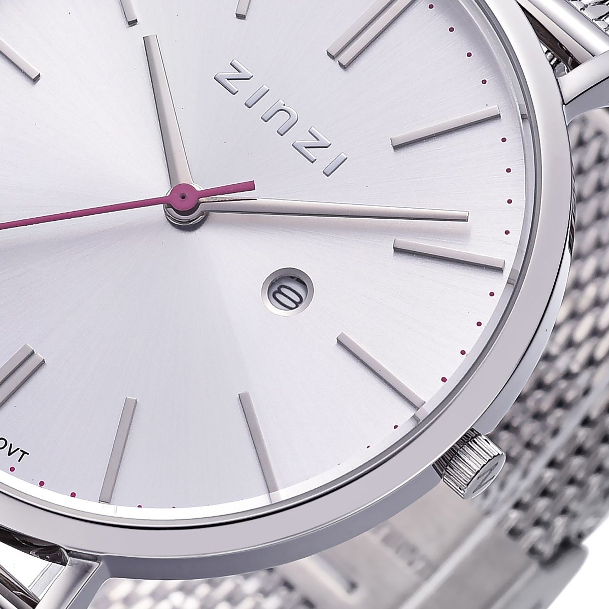 ZINZI Retro Watch Silver Colored Dial Silver Colored Case Stainless Steel Mesh Strap 38mm  ZIW402M