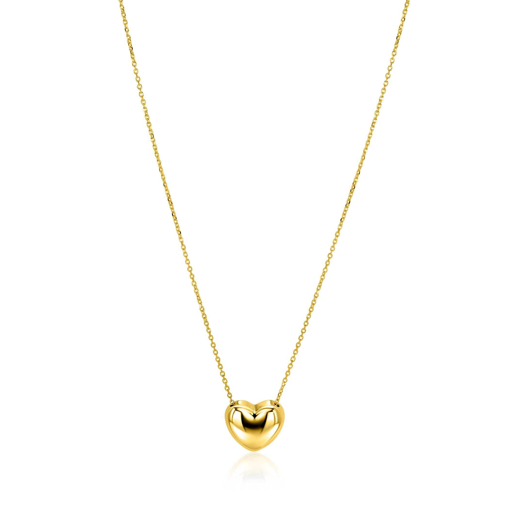 ZINZI gold plated silver necklace with luxury large heart (15mm) 40-45 cm ZIC2672G