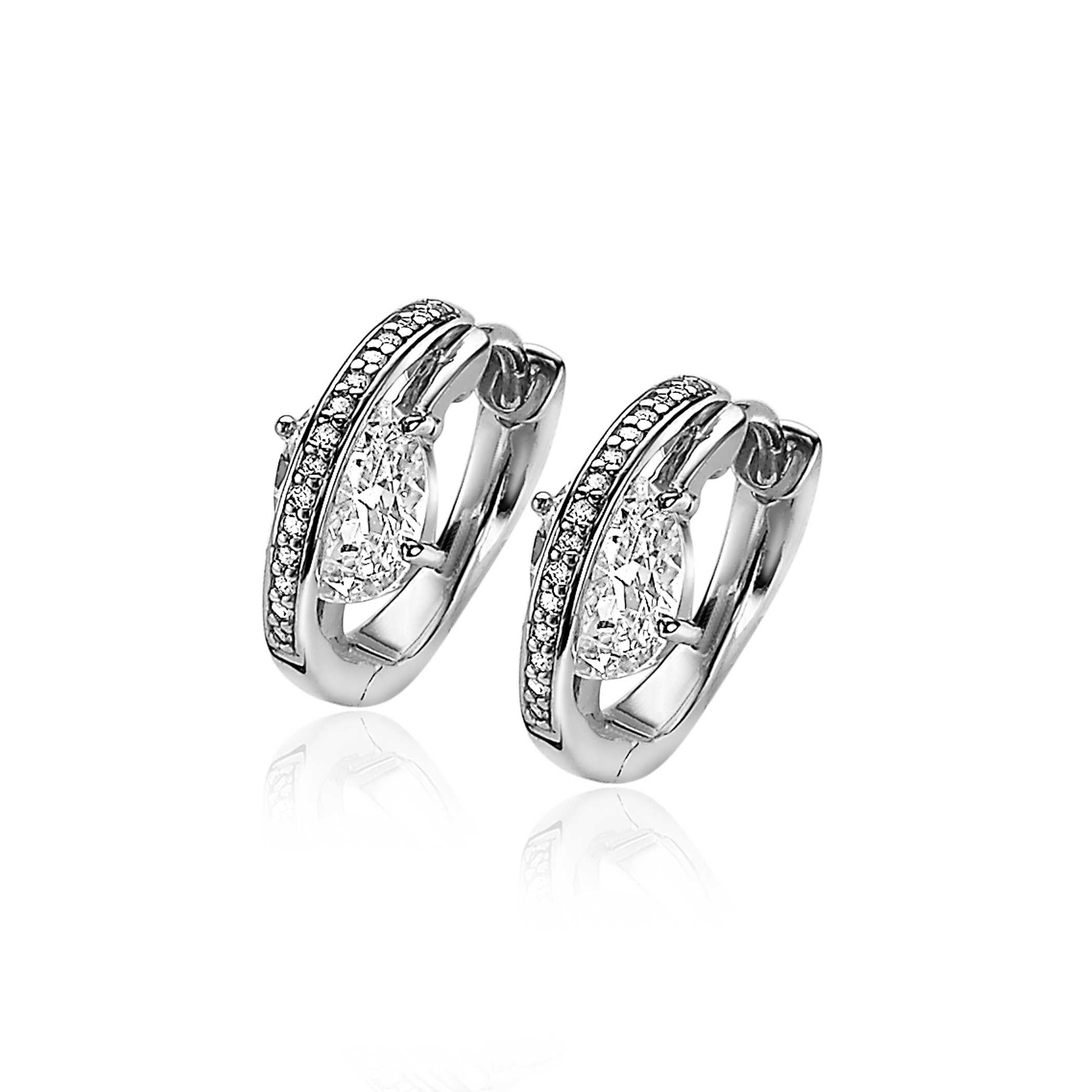 19mm ZINZI Sterling Silver Crossover Hoop Earrings 19x6mm White Zirconia ZIO2190