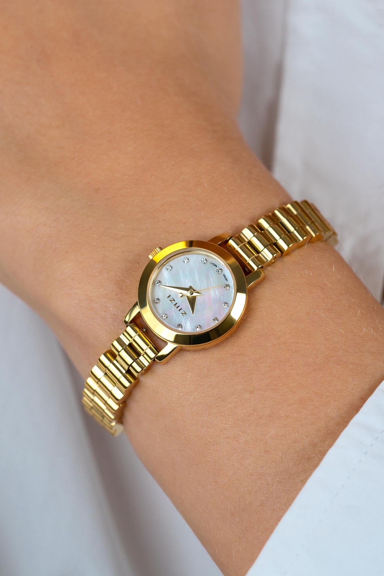 ZINZI Etoile Nuit Watch 20mm White Mother-of-Pearl Dial Gold Colored Stainless Steel Case and Strap Japanese movement ZIW3134